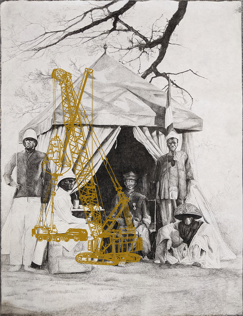 Les soeurs Chevalme, Mama Whita#6, 2024, Dessin au feutre et dessin superposé en sérigraphie saupoudré de paillettes dorées sur papier japonais, 50 x 65 cm, Courtesy Galerie 8+4