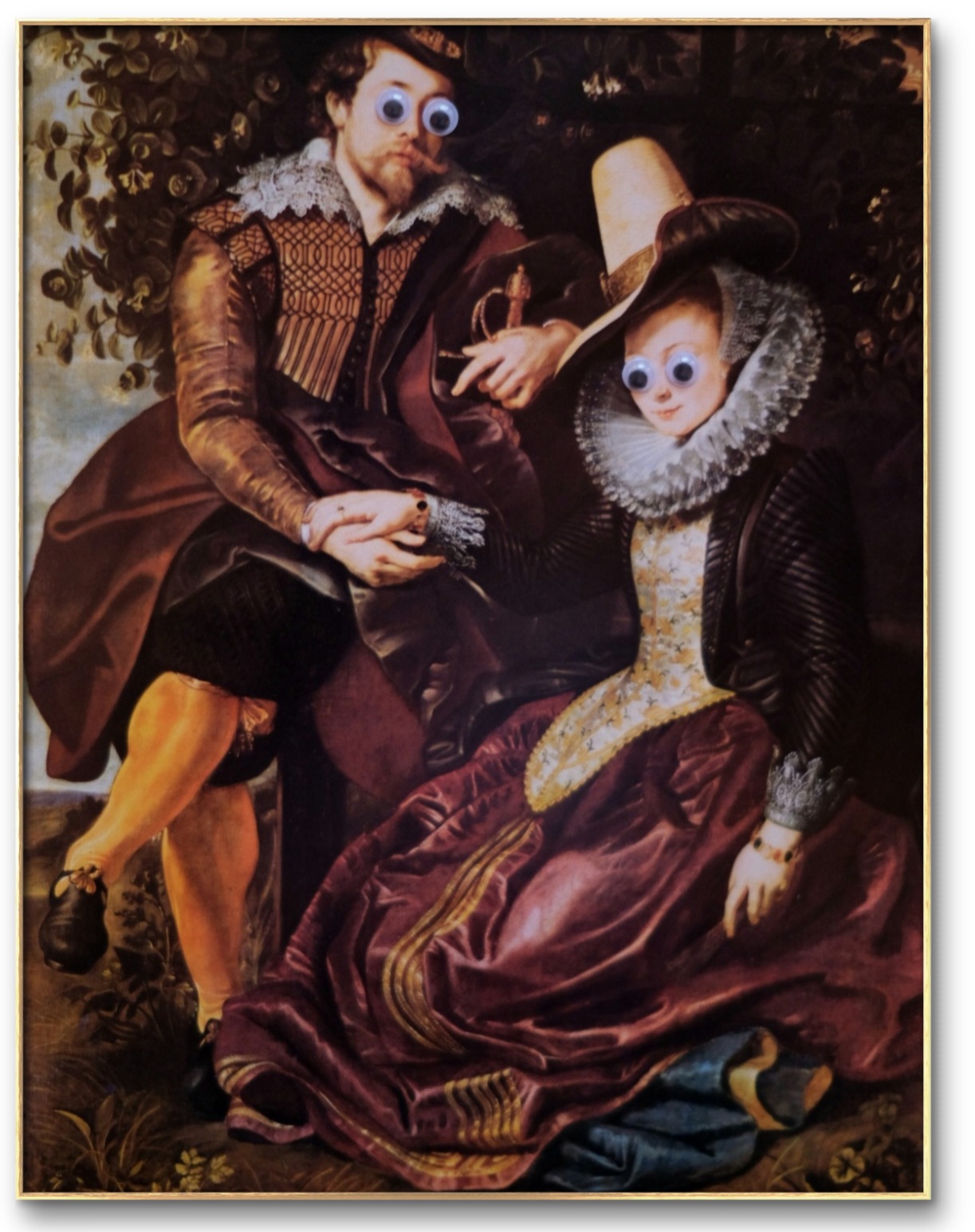 Autorretrato com Isabelle Brant (sua primeira mulher) - Ano: 1609/10 Técnica: óleo sobre tela, transferido para madeira Dimensões: 178 x 136,5 cm. de PETER PAUL RUBENS - Dimensões da reprodução: 17.5 x 23.5. PINACOTECA DE MUNIQUE, ALEMANHA