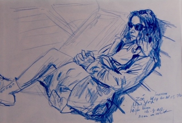 Zoë op de High Line N.Y. 2013 - colored pencil 35x42 cm