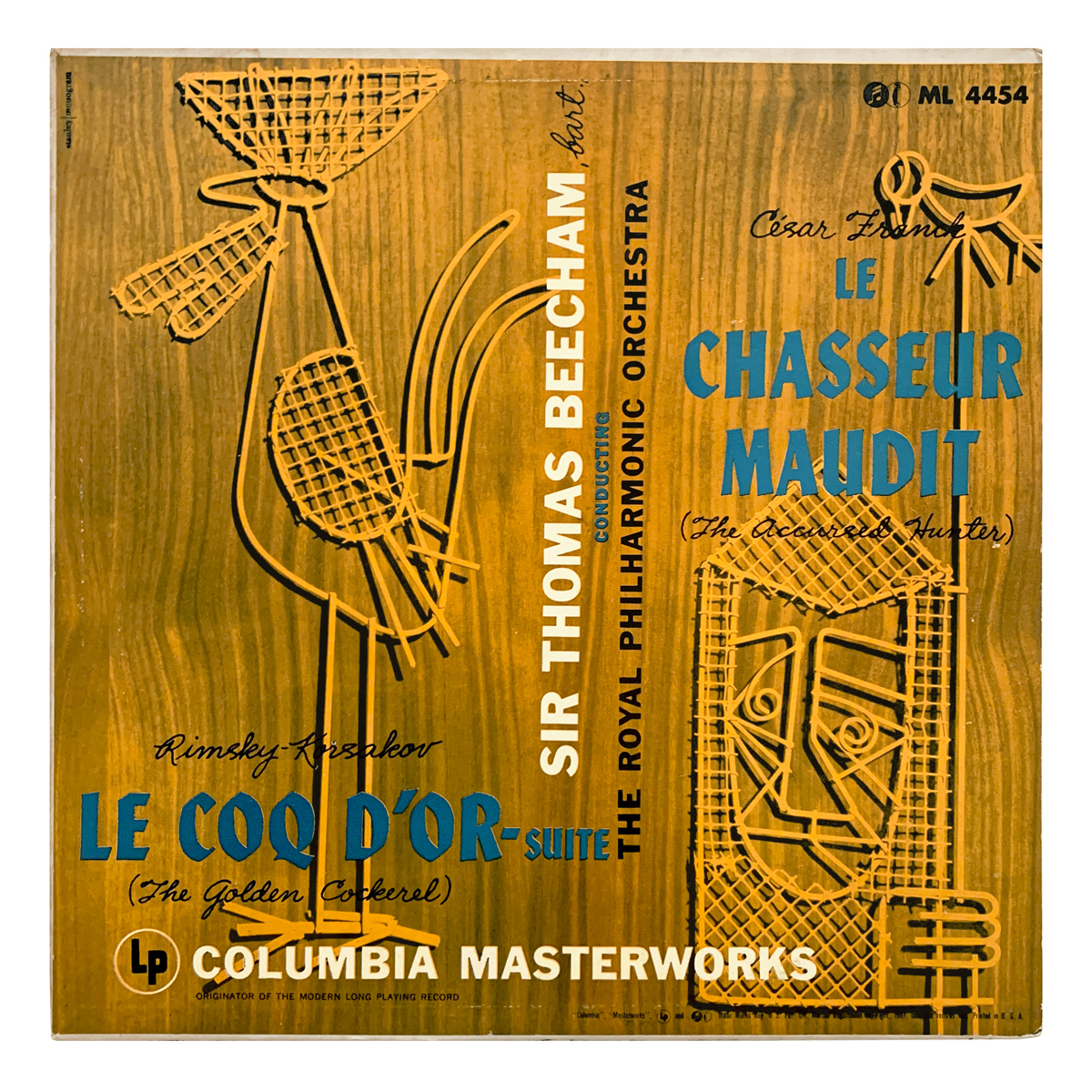 Columbia Masterworks ML 4454 Nikolai Rimsky-Korsakov - Le coq d'or suite | César Franck - Le chasseur maudit Royal Philharmonic Orchestra - Thomas Beecham Design: "Stanley" | monogram (credited)