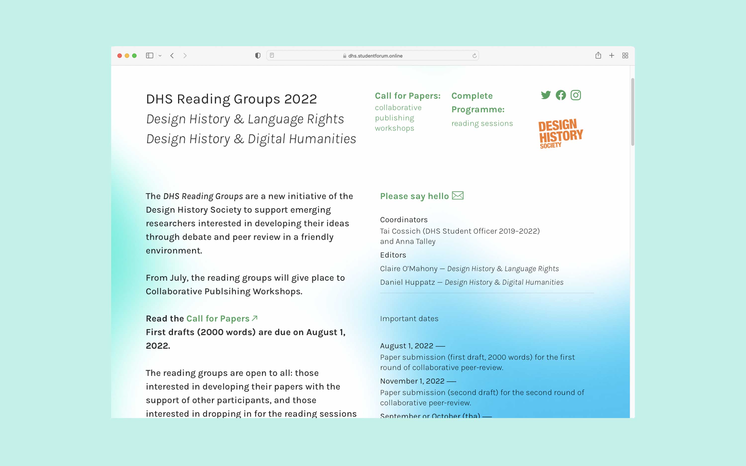 Event identity, website and collaterals for DHS Reading Groups and Collaborative Publishing Workshops.