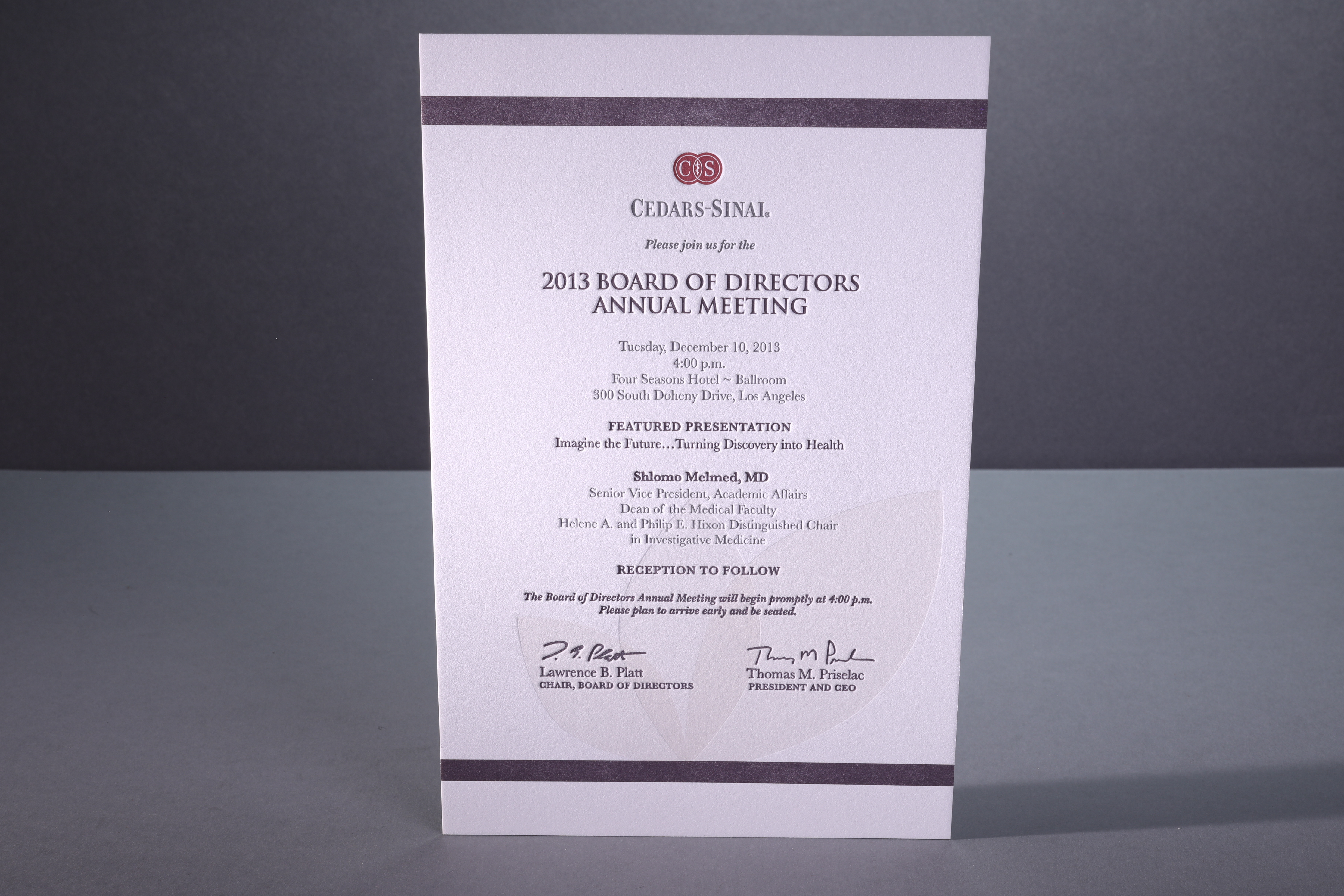 LETTERPRESSCedars-Sinai anniversary invitation