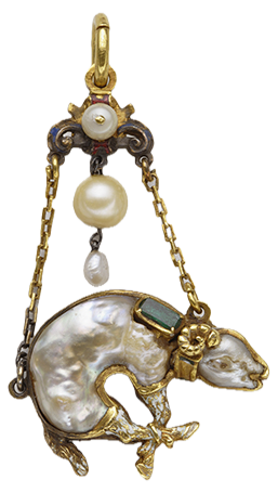 Pendant of the Order of the Golden Fleece First half of the 16th century – Gold, baroque pearls, emeralds and enamel