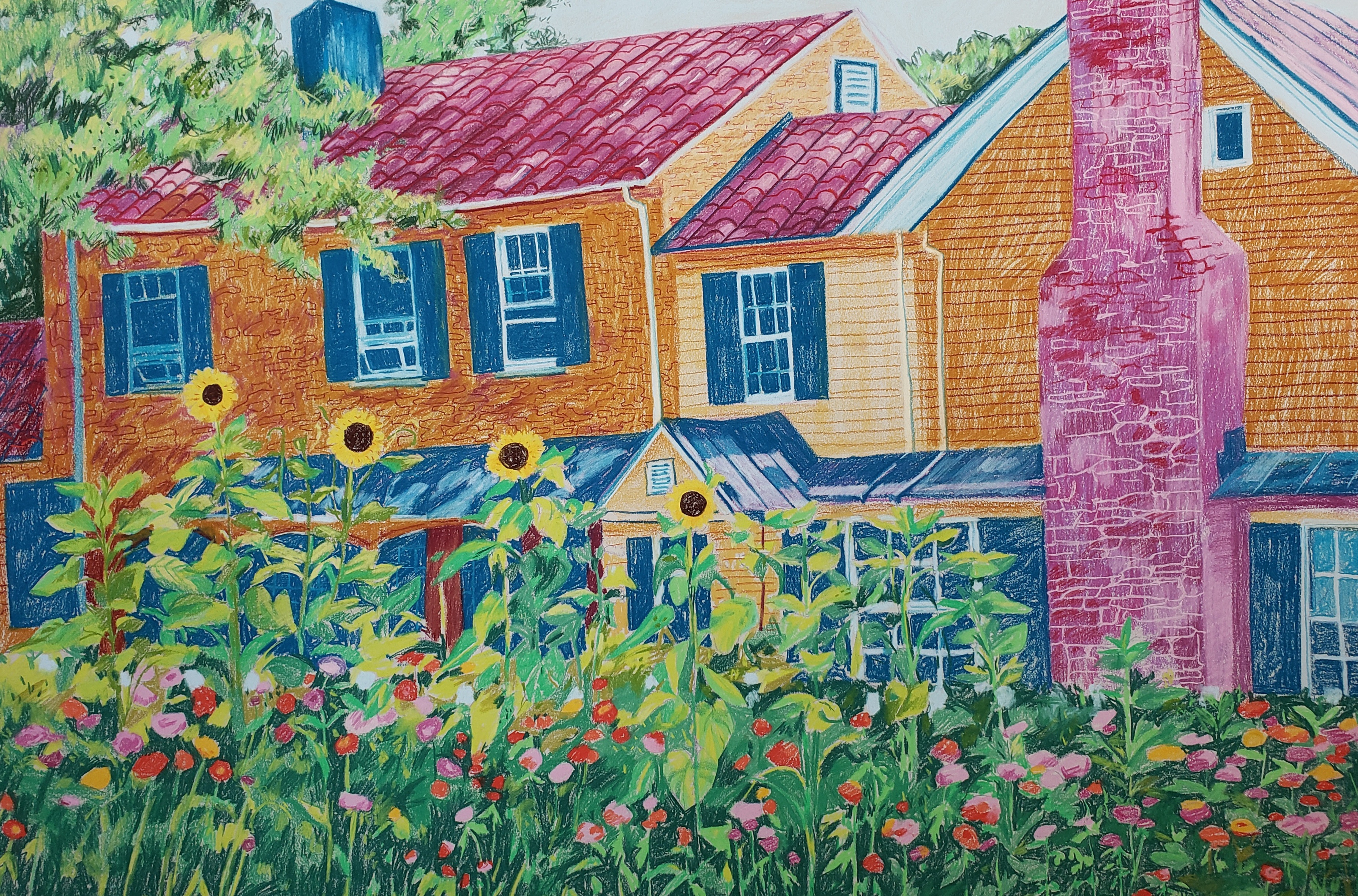 "Sunflower Studio"  29" x 43" pastel on paper (2021)