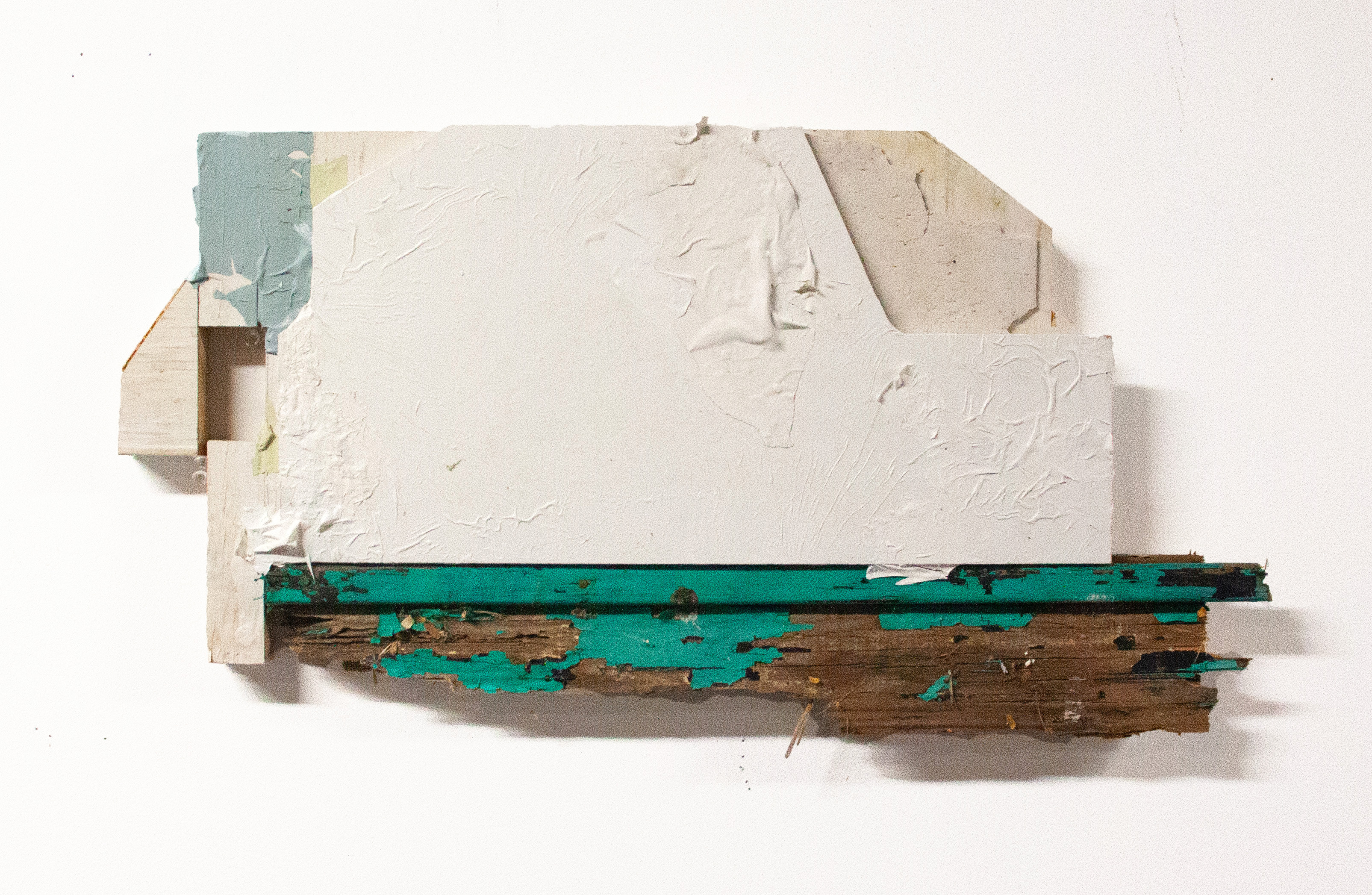 Water Damage, paint skins and found pieces of a home, 12 x 19, 2024