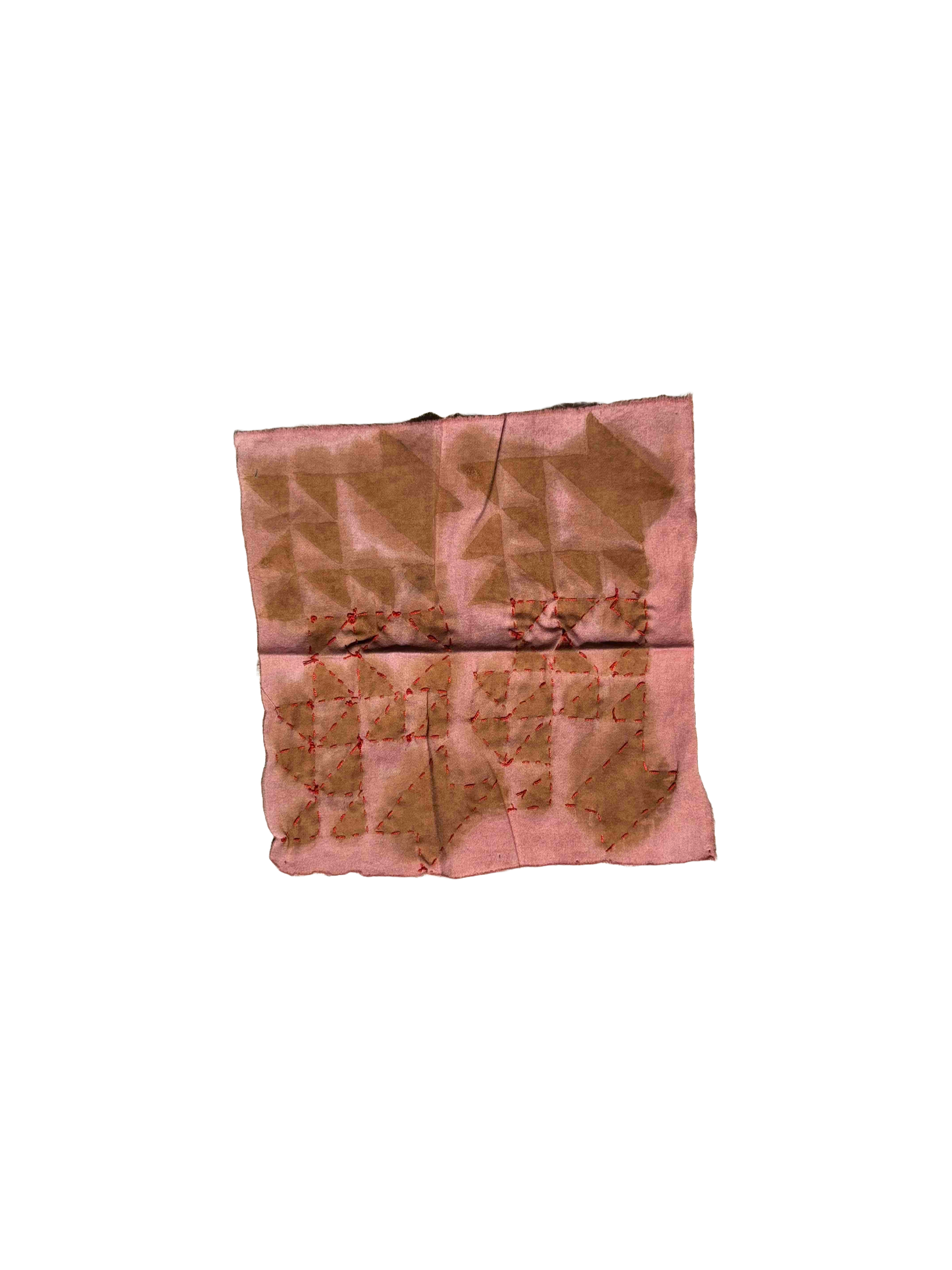 cotton in cochineal stamped with wooden stamps and iron with embroidered details