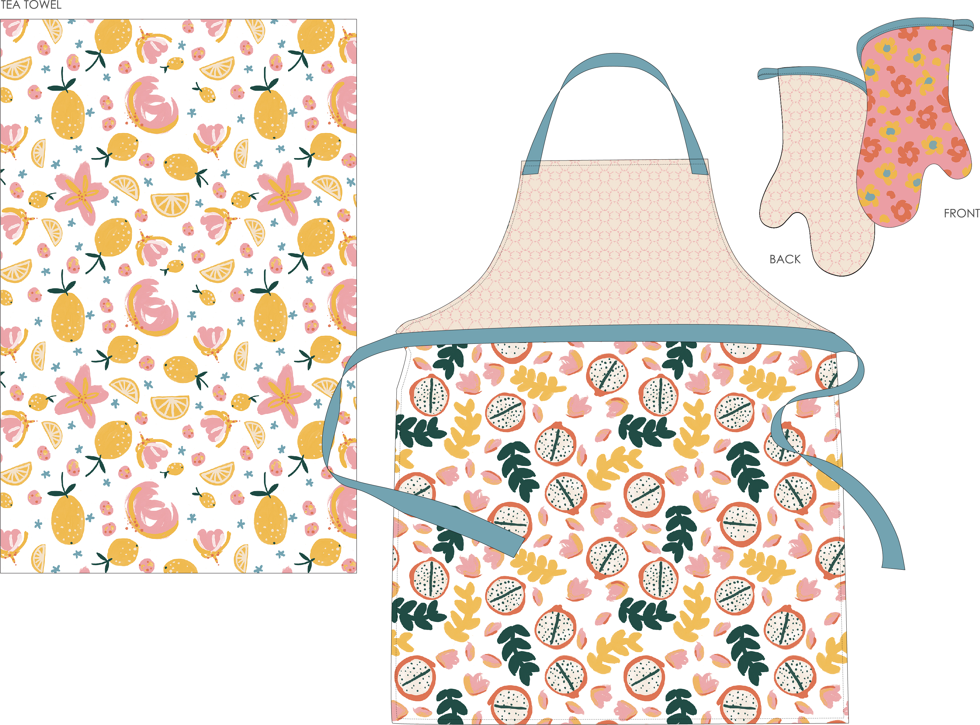 Tea towel, apron & oven gloves.