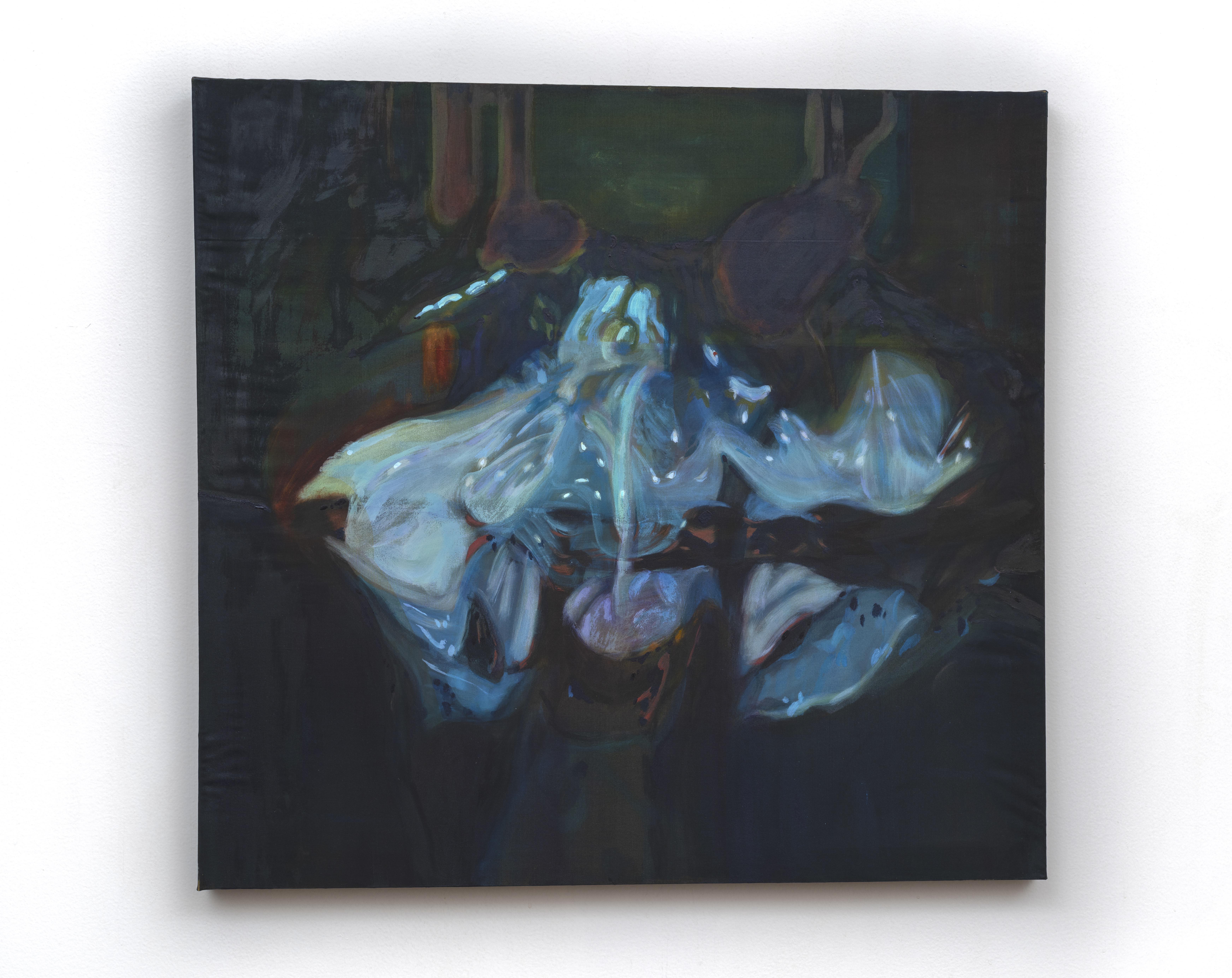Leah Ke Yi Zheng Untitled 2023 Acrylic on silk over cherry wood stretcher 23 x 22 in 58.4 x 55.9 cm