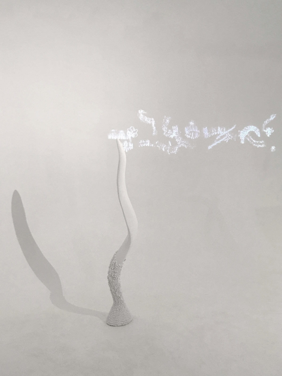 Frise, film d’animation en boucle, projection, graphite sur papier scanné, détouré et monté. Sculpture d'India Leire