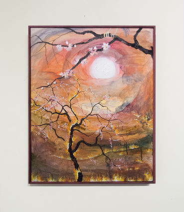 Landing (Spring is sprung and the old growth burns), 2019, oil on canvas in artist’s frame, 50 x 40cm
