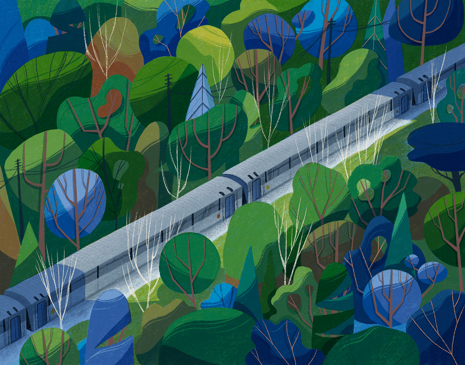 A train crossing a forest.