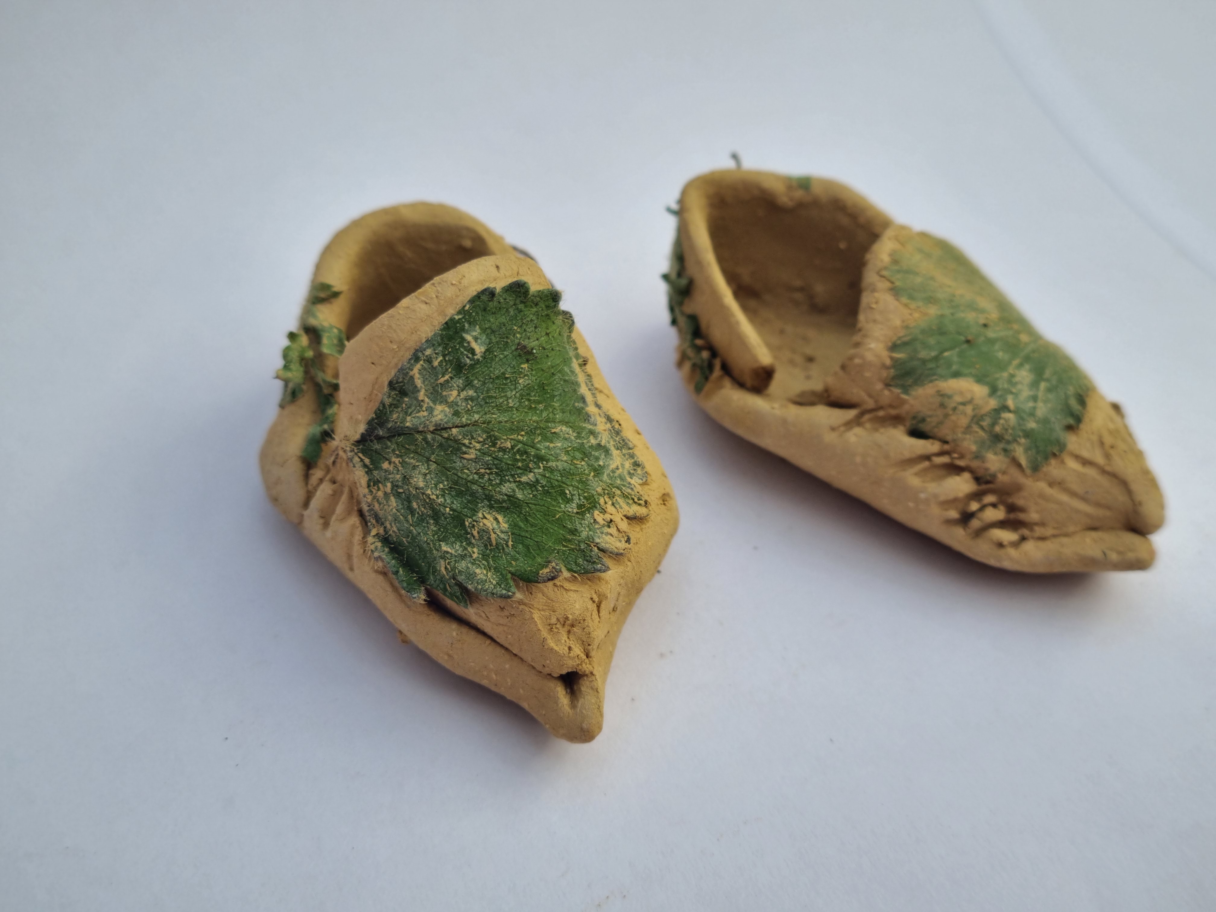 'Pixie Steps - Perchance to be Pixie-Led', Devon clay, strawberry leaves, 2023