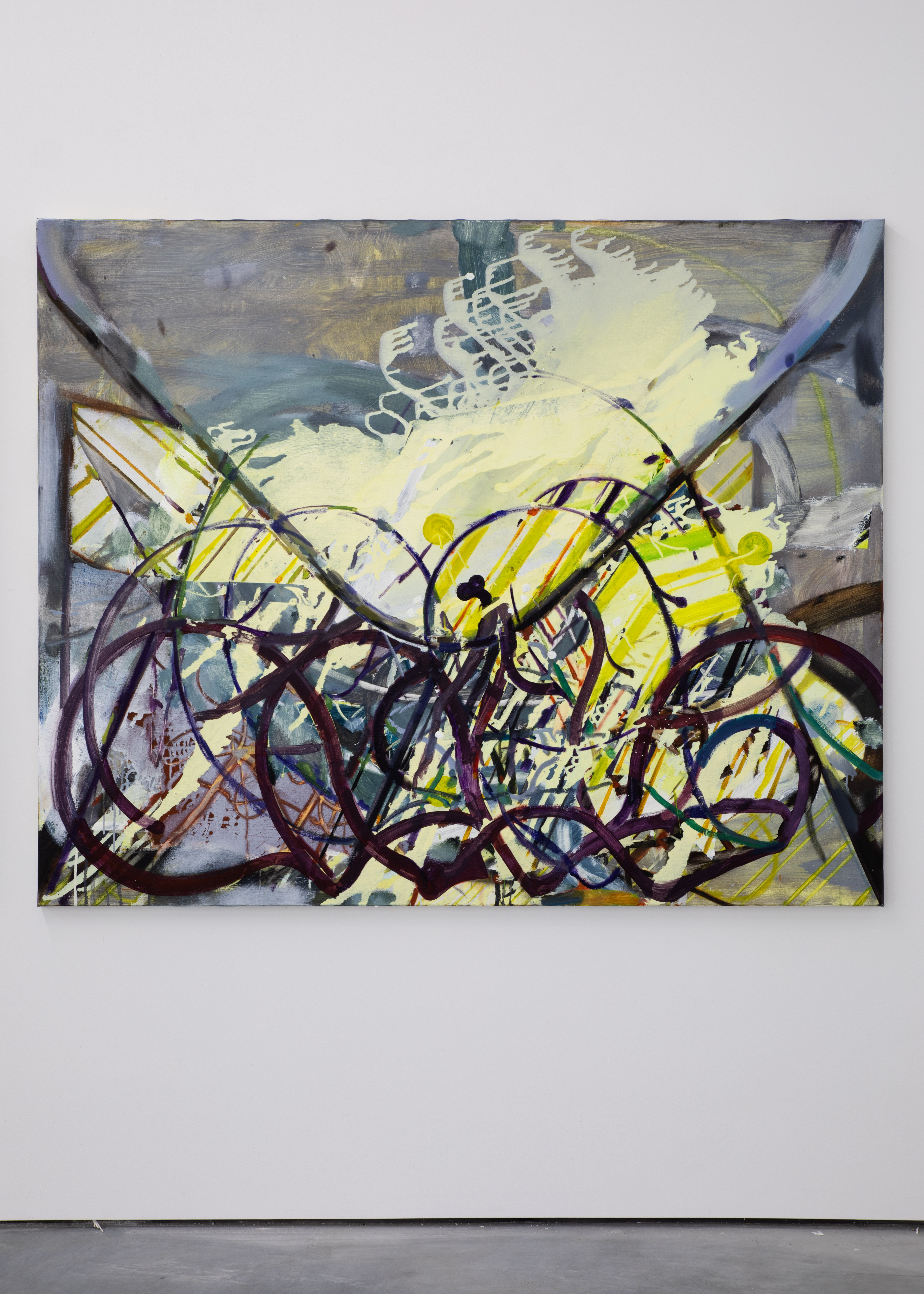 'Untitled (fascinator study)', oil and enamel on canvas 130 x 160 cm, 2025.