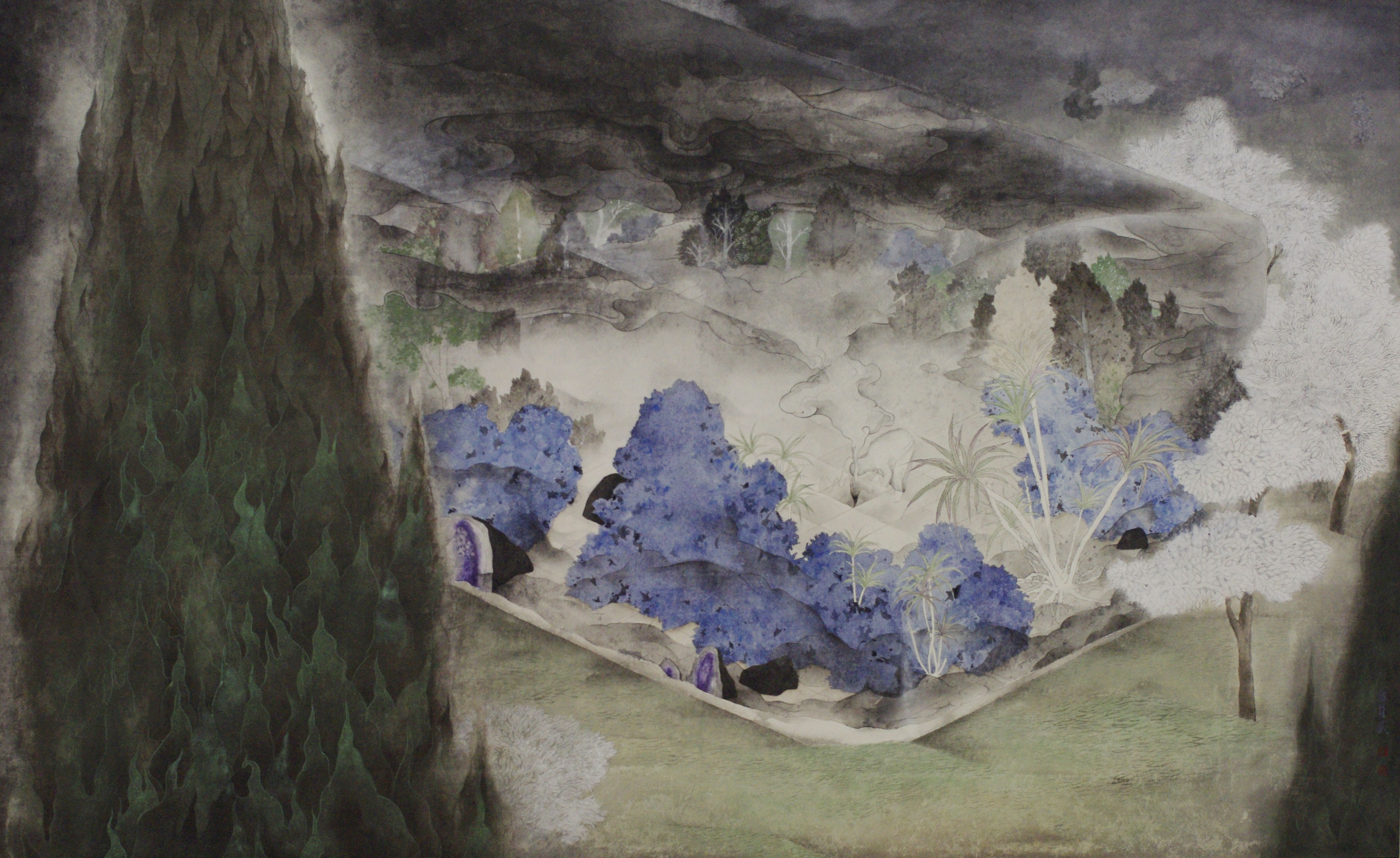 Garden, 2012, Mineral pigment, ink on paper 90X145cm