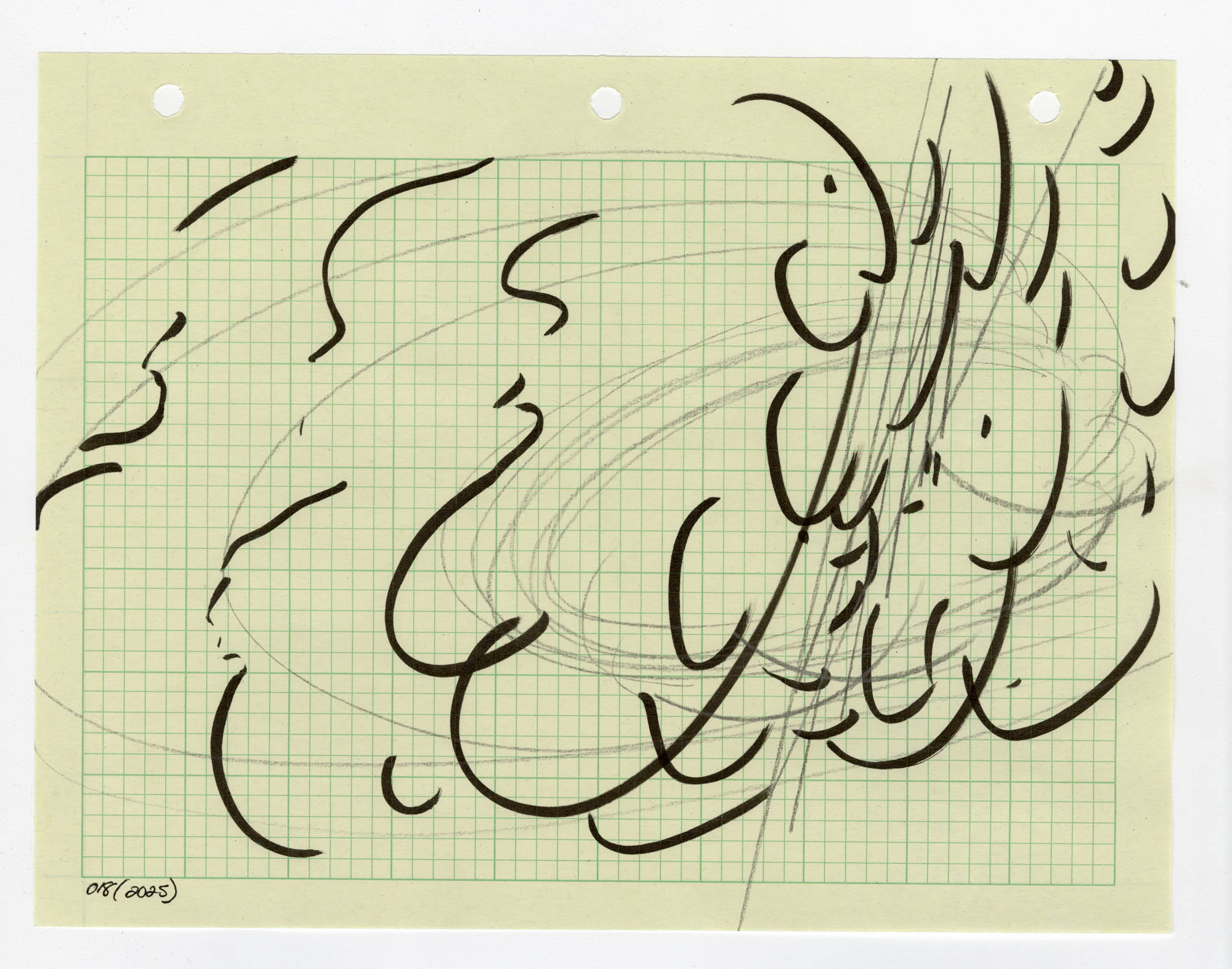 018. 2025. Graphite and marker on graph paper. 11" by 8.5"