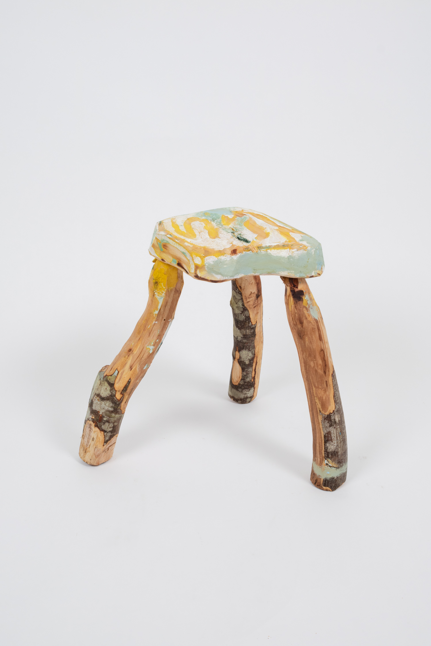 Stool #9, 2023, Paint on timber, finished with tung oil, (H) 38 x (W) 43 x (D) 30 cm
