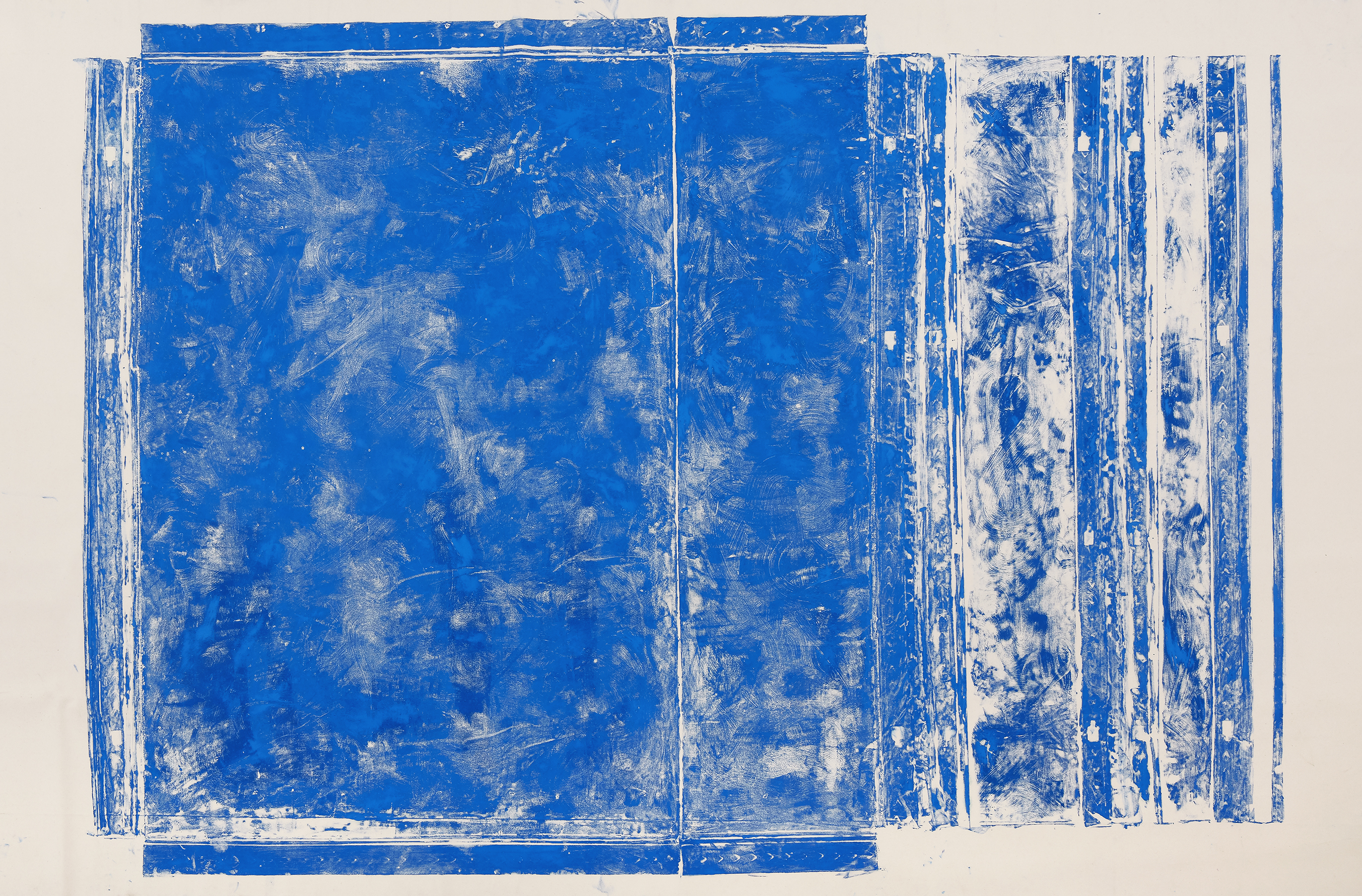 Blue Room (version 10), 2017. Oil based printing ink, 9 &frac12; &times; 17 feet