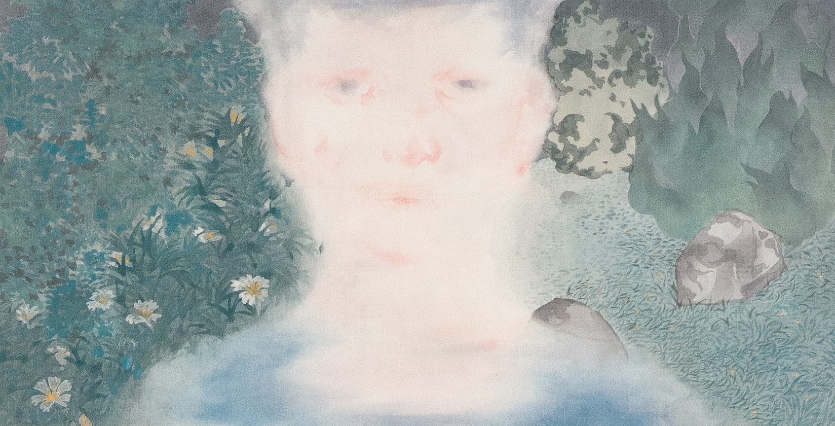 Landscape Mineral pigment, ink on silk 22x39cm