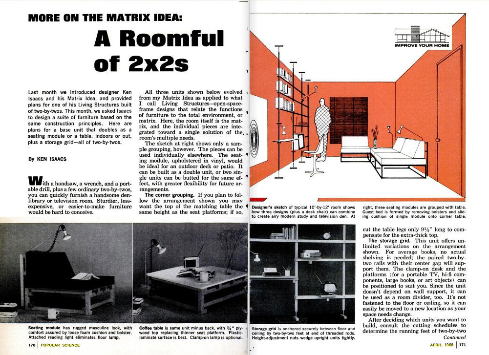 Ken Isaacs, "A Roomfulof 2x2s" in Popular Science, Avril 1968