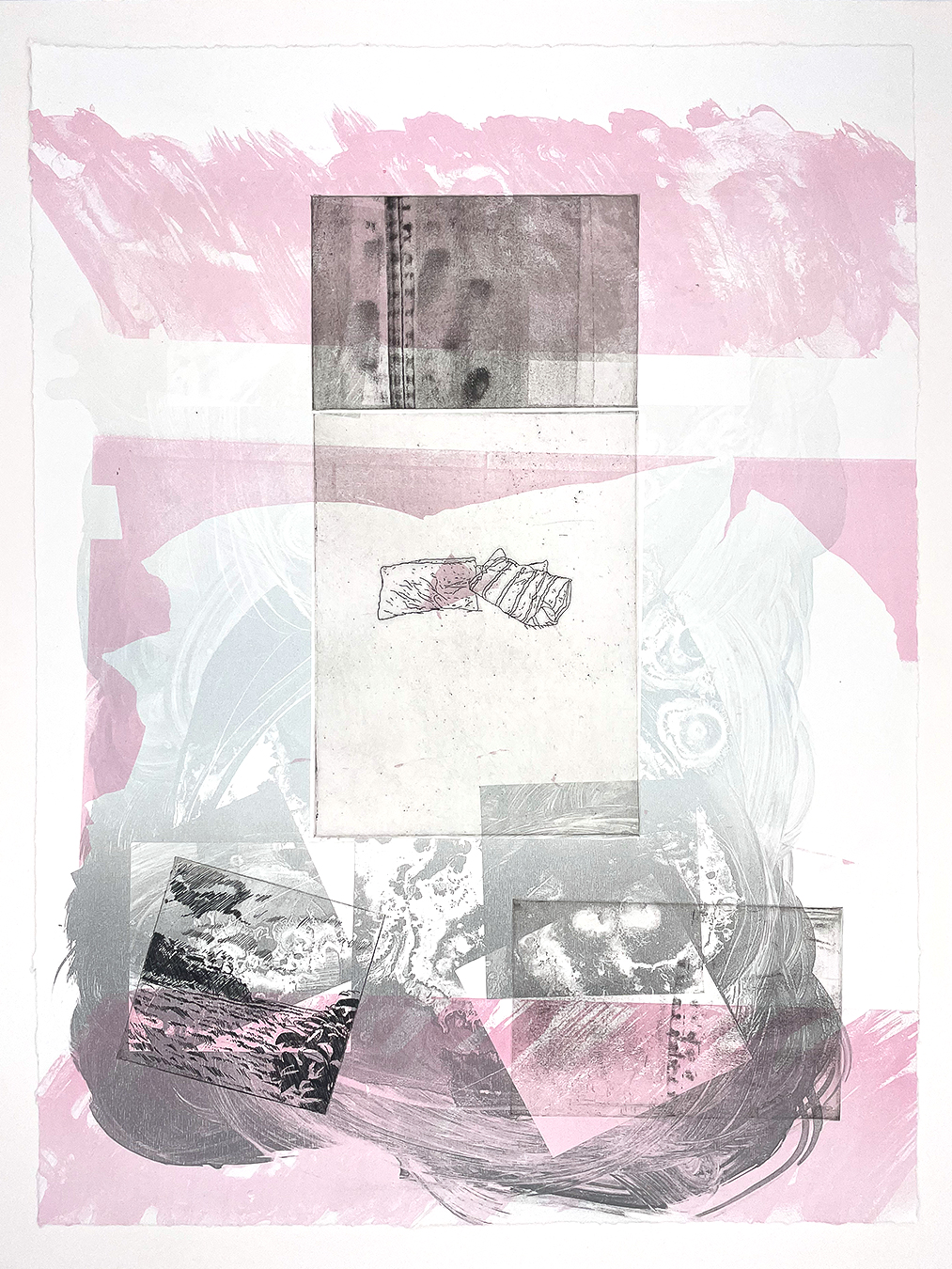 Through & Through, 2021, lithograph with etchings on paper, 16" x 22"