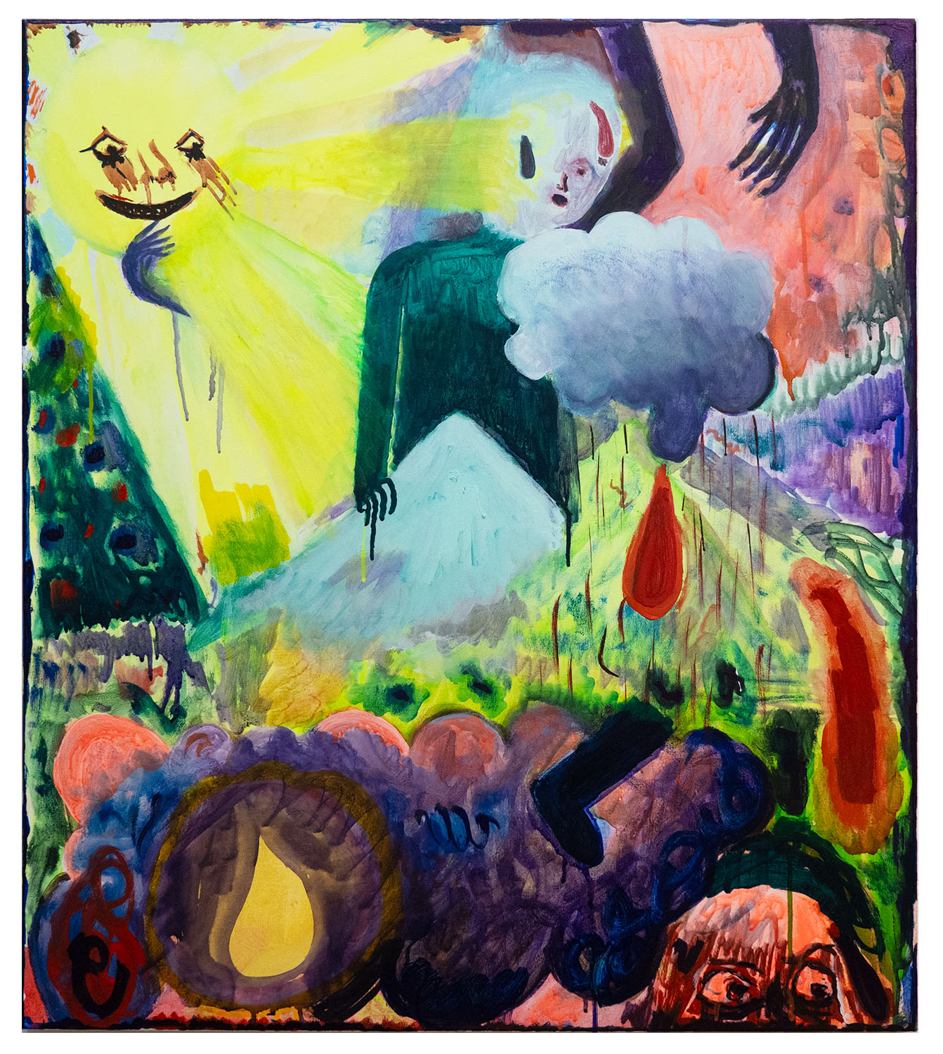 big escape, small exit / 80 x 70 cm / watercolor, ink, acrylic on nettle / Andreas Lech 2024