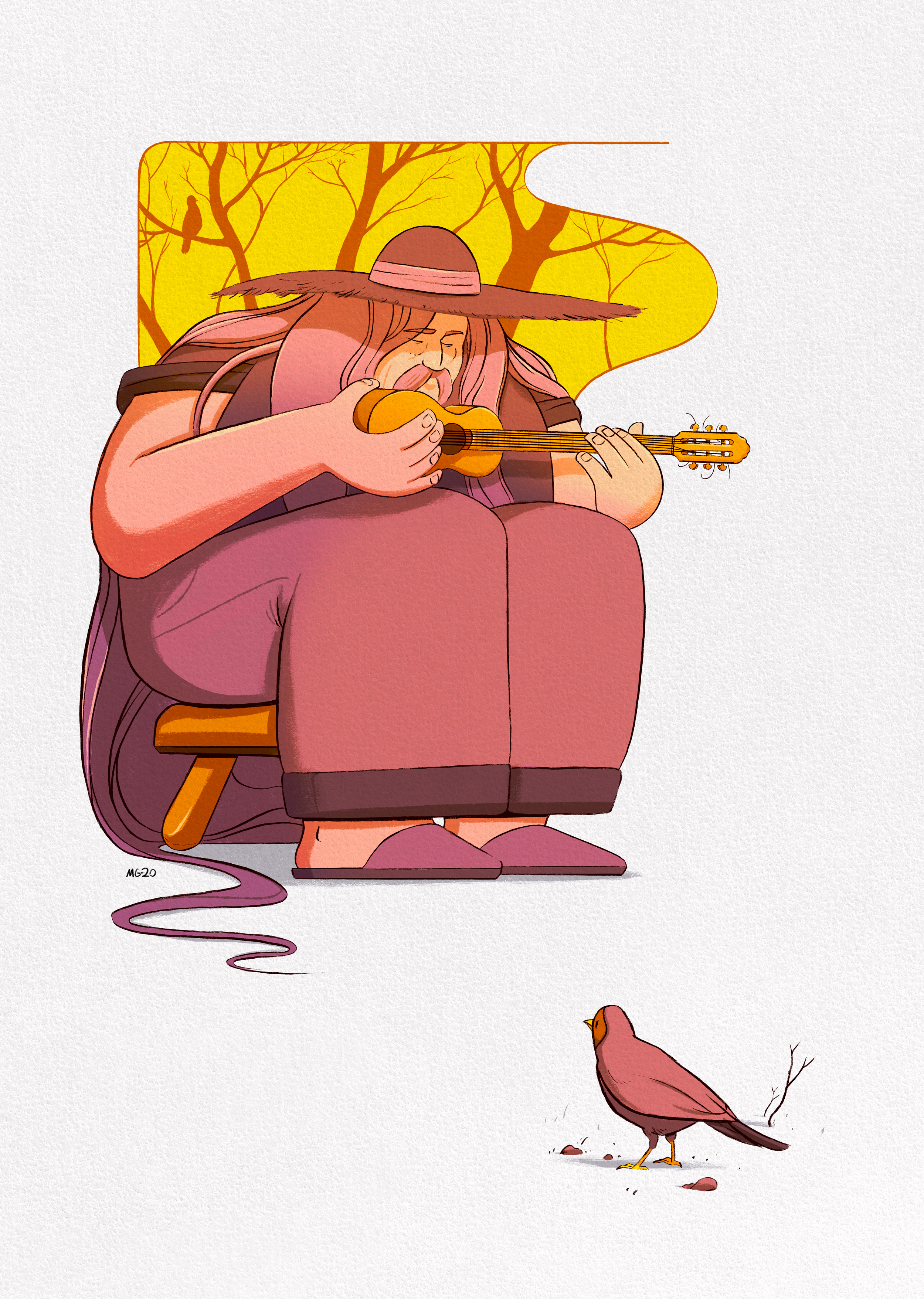 long hair, music and birds #illustration
