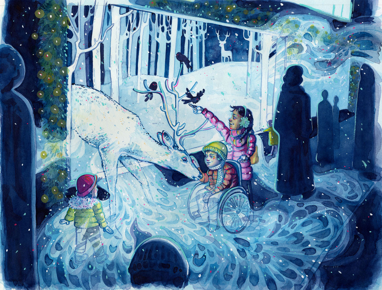 Winter in the WindowsInk, Gouache and Colored Pencil, 14&rdquo; x 11&rdquo;, 2022