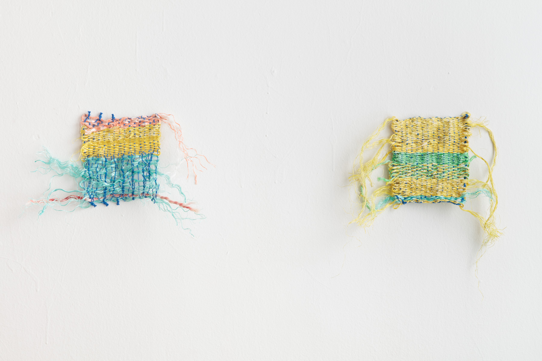 L: Filament, 2018, Found ocean rope and cotton warp, 13 x 6.75 x 1 inch R: Sea, 2018, Found ocean rope and cotton warp, 23 x 20.5 x .5 inches