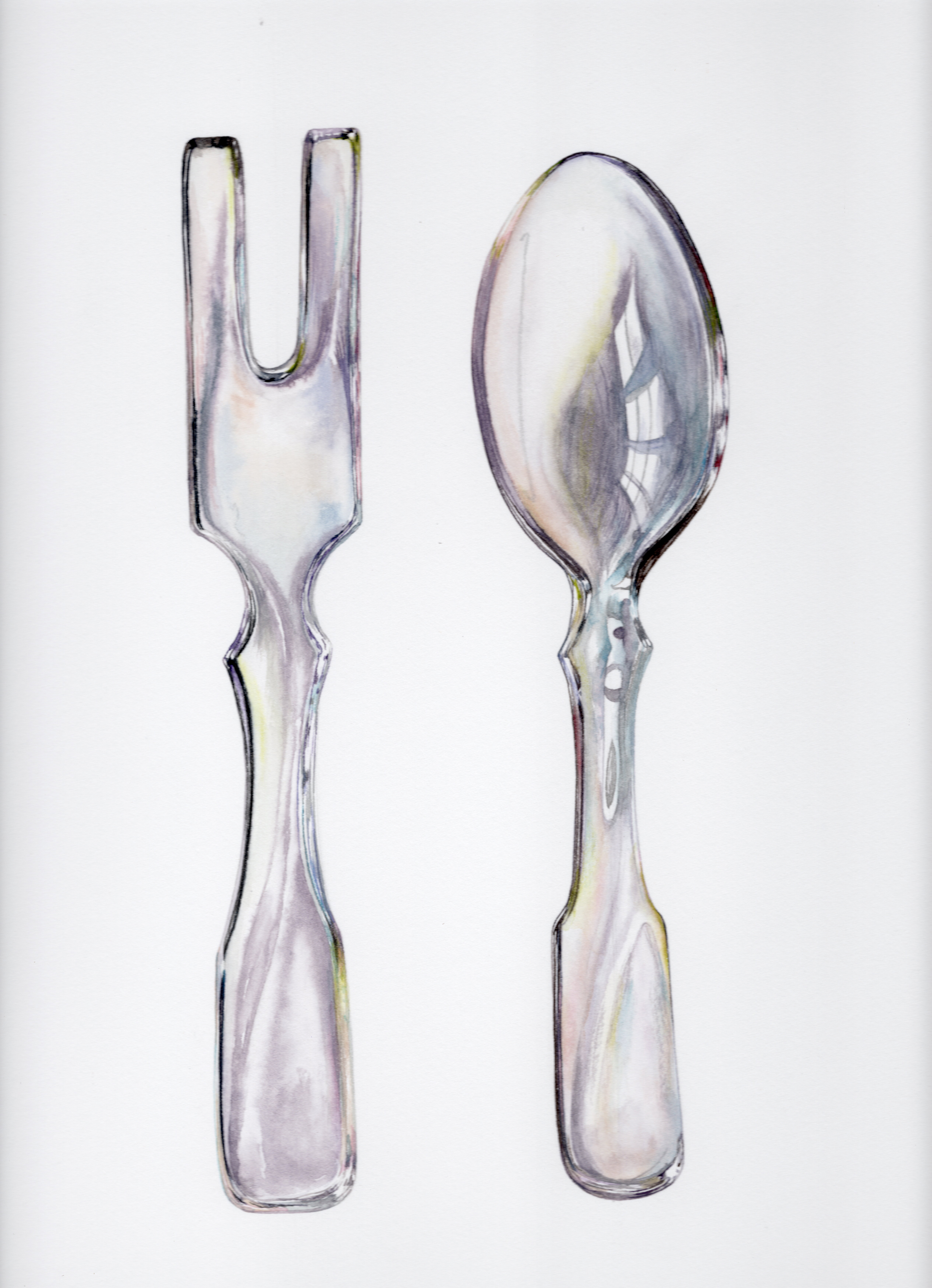 Glass salad spoon and fork