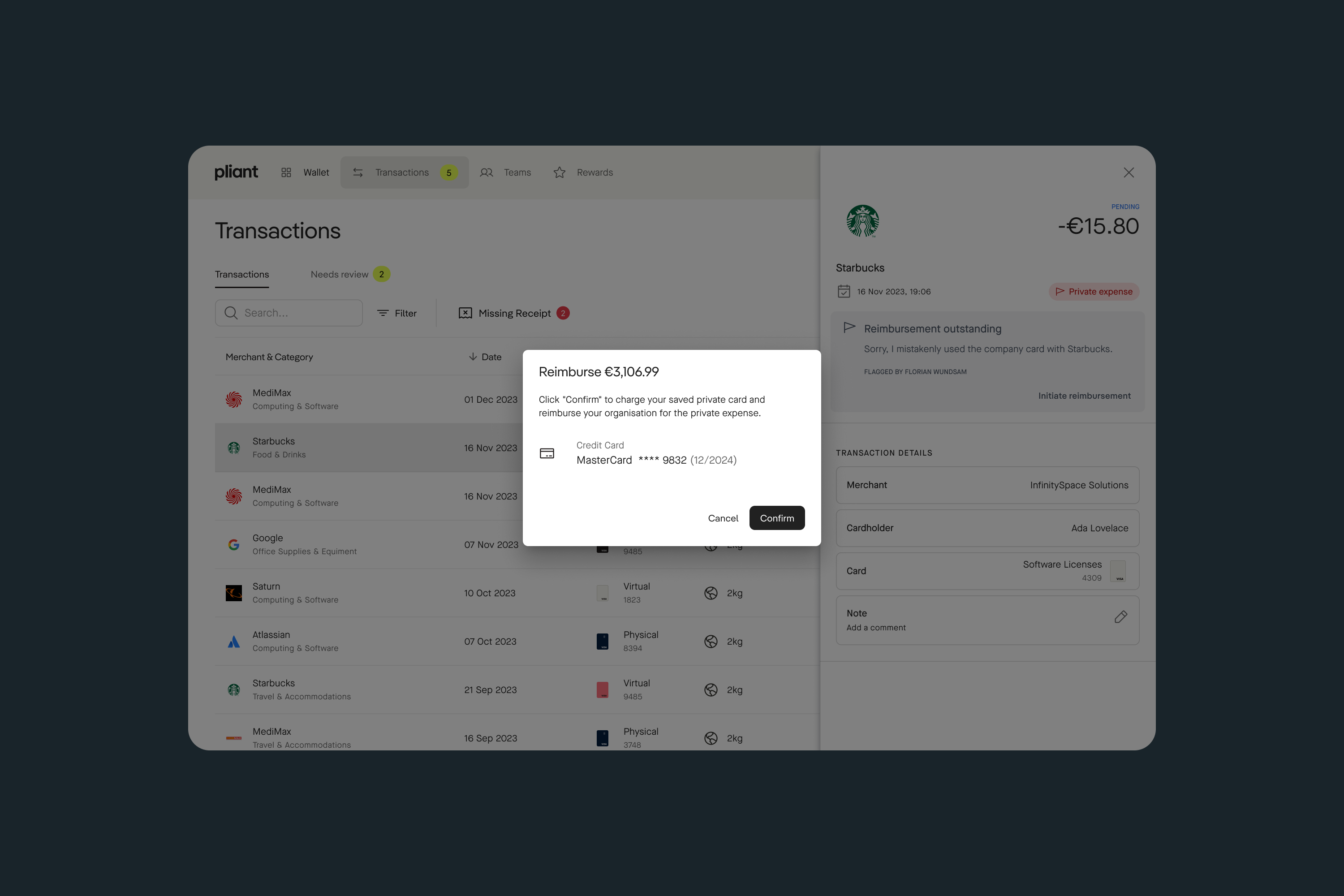 3. Confirm the reimbursement