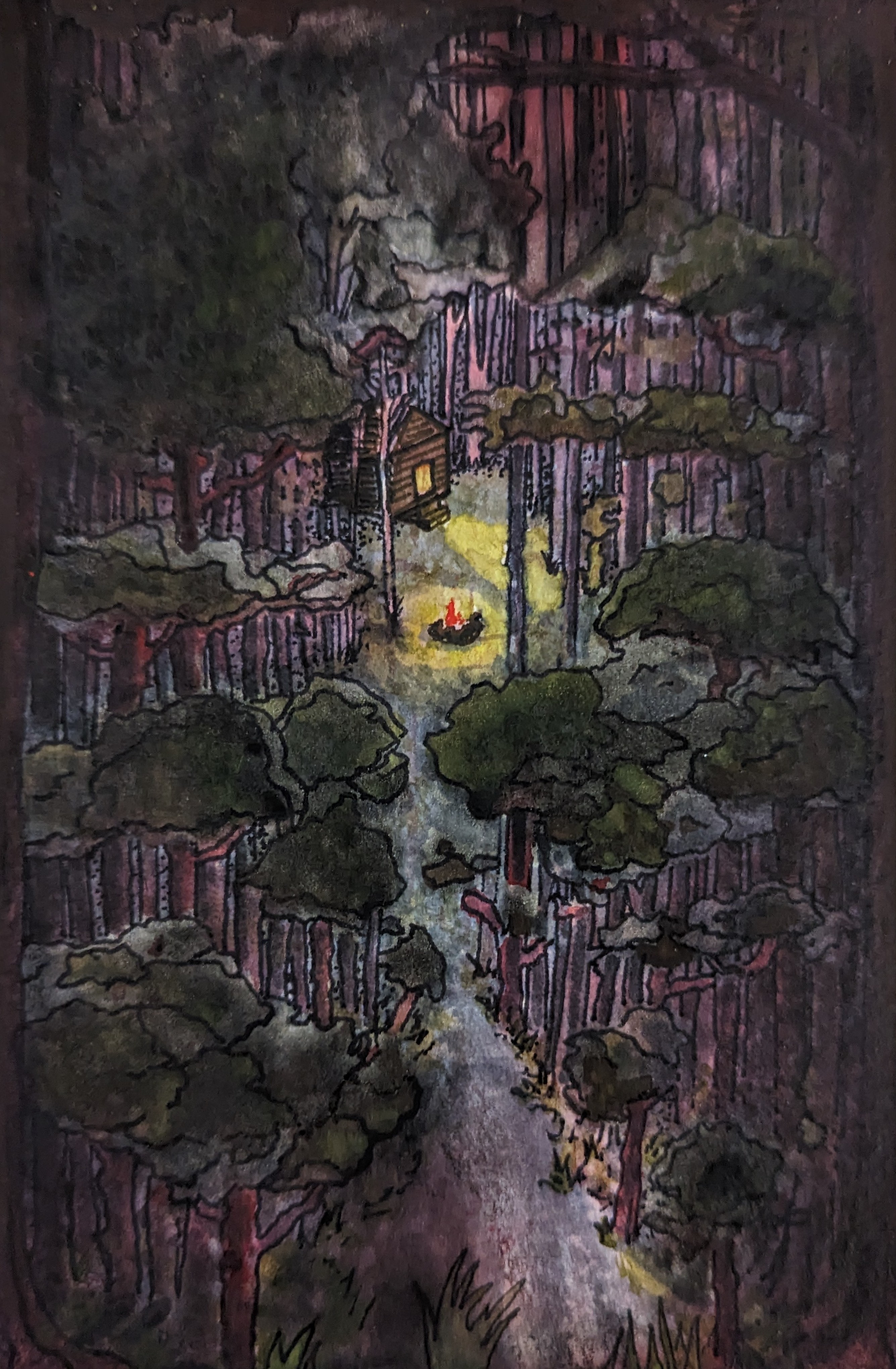 Lumber Luminance, Watercolor, Pen