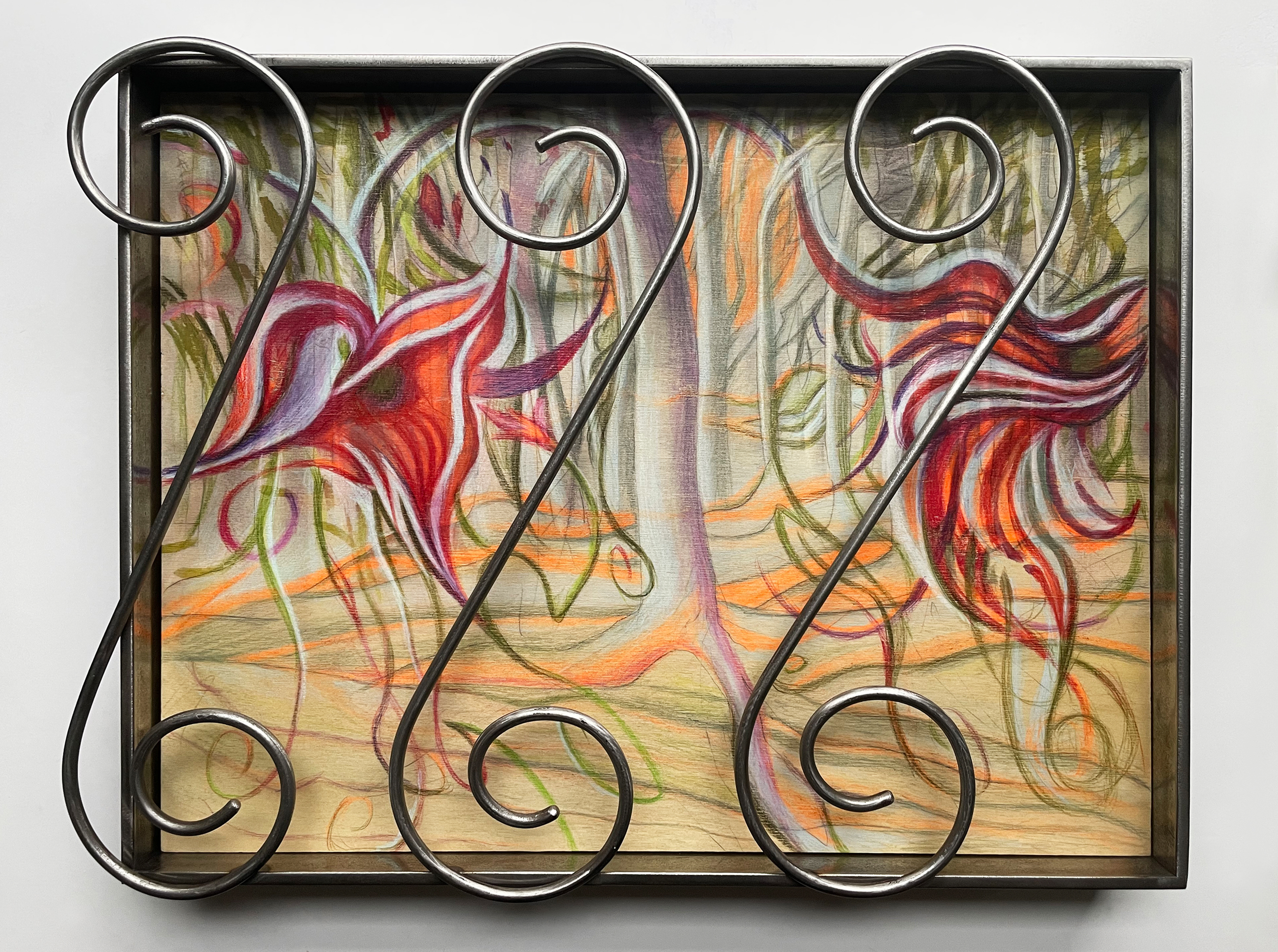 Alina Bliumis Euphoria, 2023 Watercolor and watercolor pencil on wood panel. Artist’s steel frame. 15 x 19 x 3 in 38.1 x 48.3 x 7.6 cm