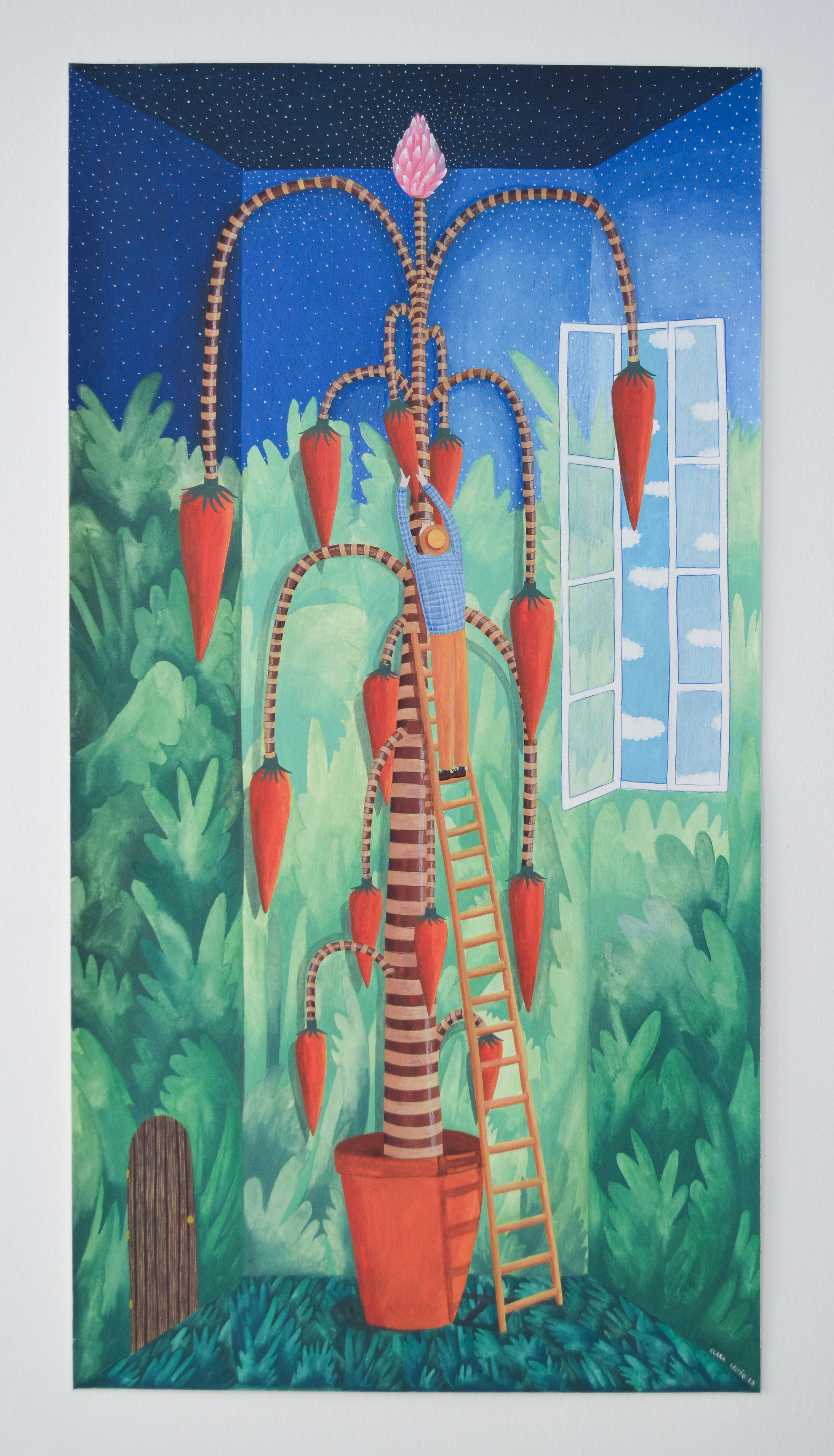Rapaz com escadote (2023), gouache on paper, 42 x 80 cm