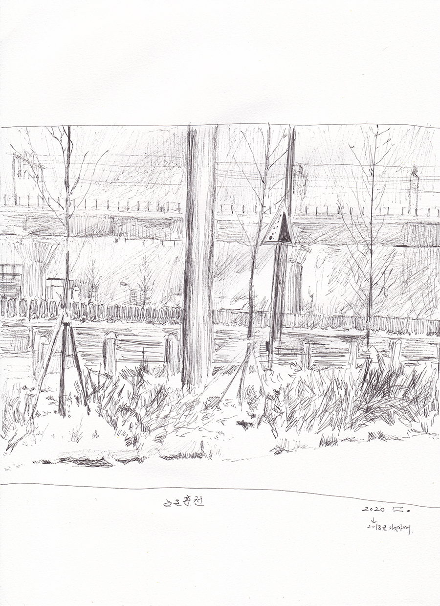 눈 온 춘천, 2020, pen on paper, 27.9*21(cm)