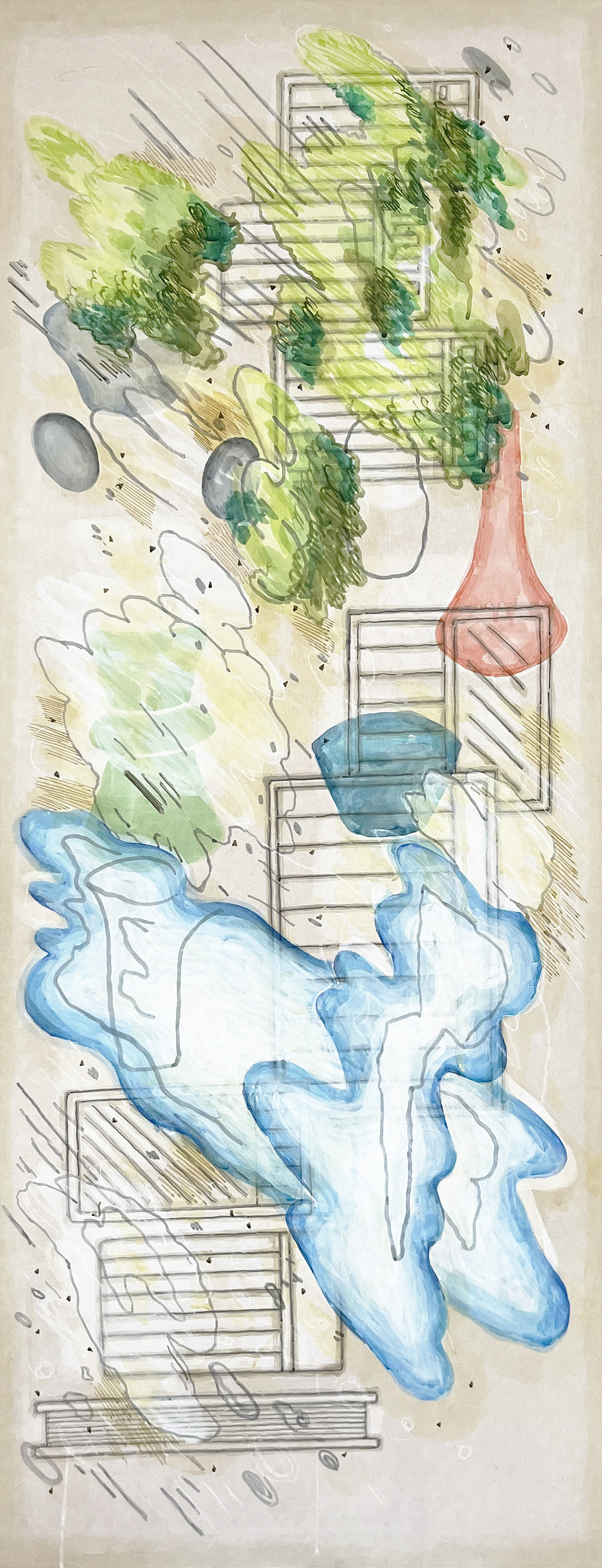 깊게 들여다 보지 않기, 2022, 순지에 채색, 130.3 x 50 cm