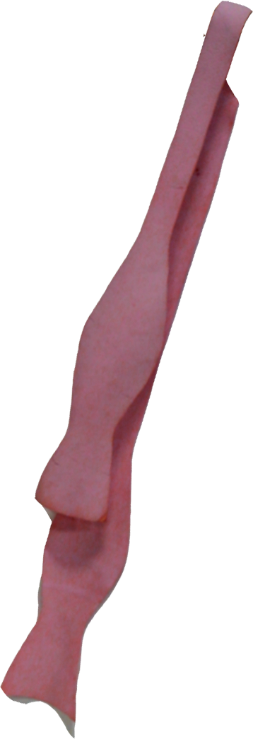 A draped, untied pink latex bowtie.