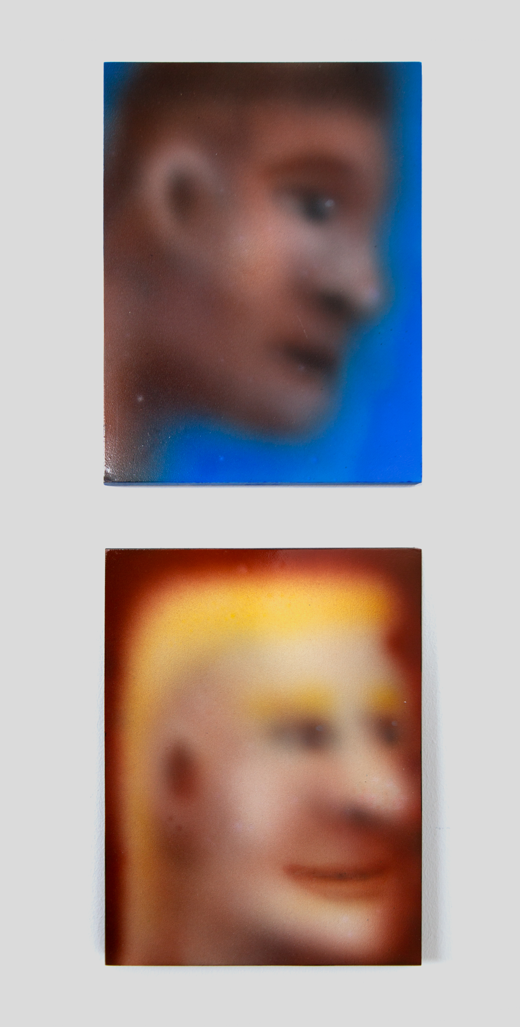 Austin LeeUntitled (blue guy), Untitled (yellow guy), 2018Acrylic on wood panel12 x 9 " each