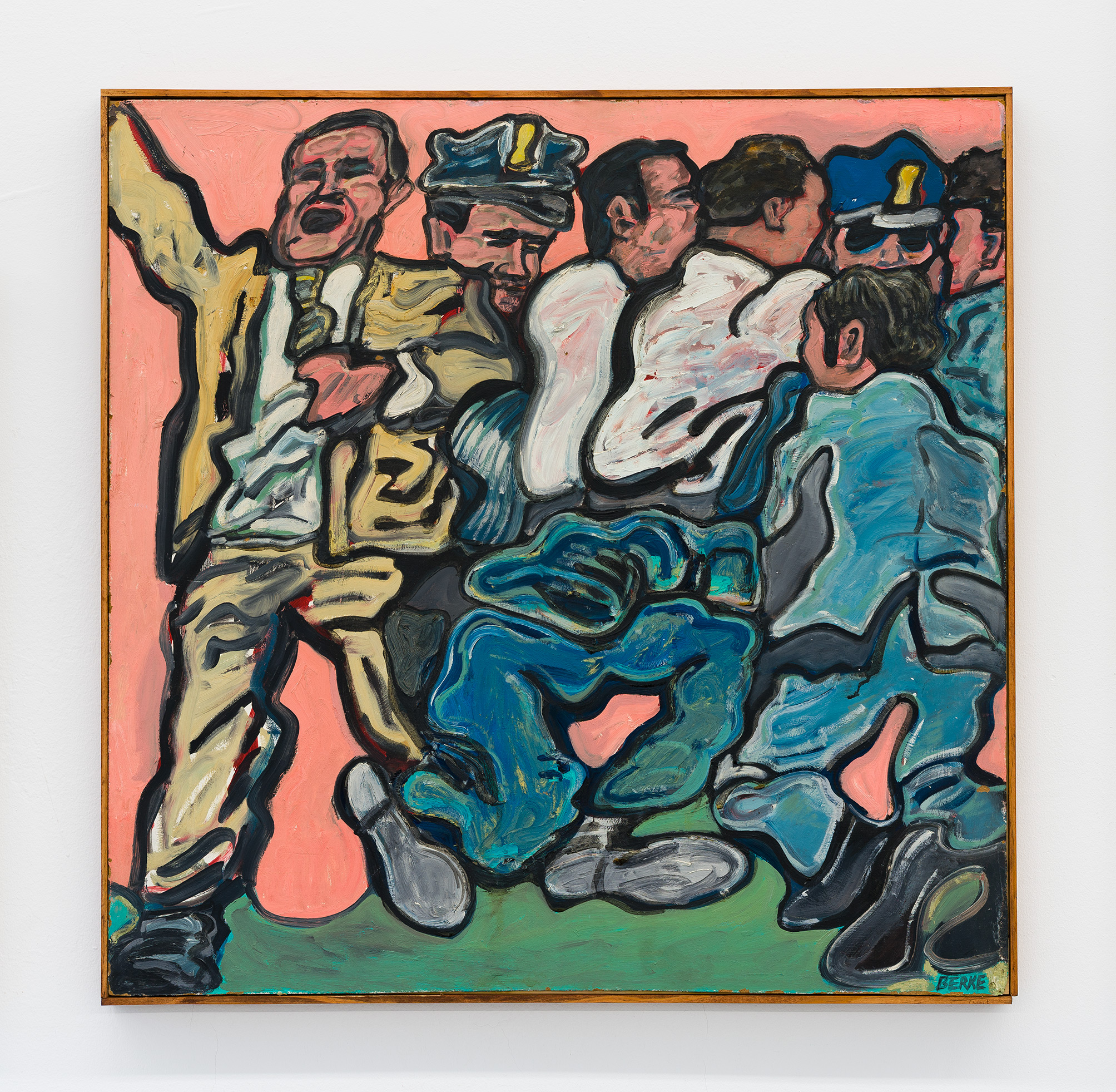Allen Berke, Political Incident, 1987, Oil on panel, 24 x 24 in. 61 x 61 cm.