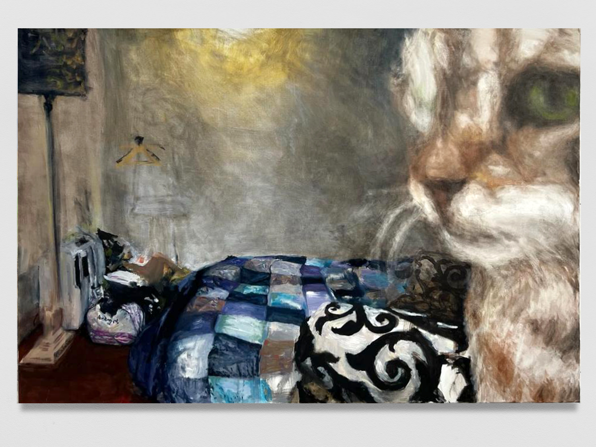Ventriloquising with my cat, 2023 Oil on canvas 100 x 140 cm. (Documentation: Fabrice Schneider)