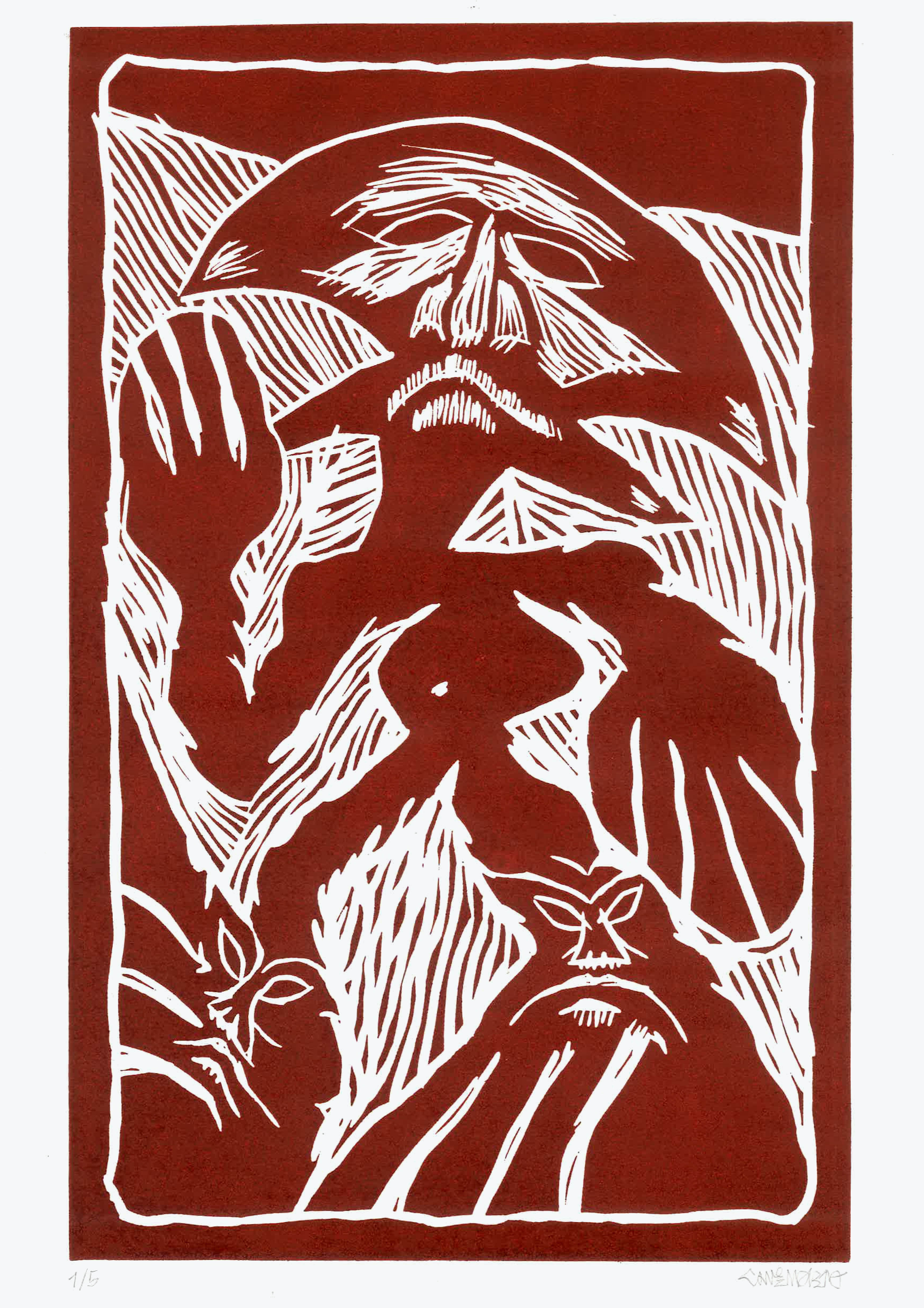 Untitledlinocut print on paper, printed by Litografia Bulla, edition of 5, 45x30cm, 2022 · info