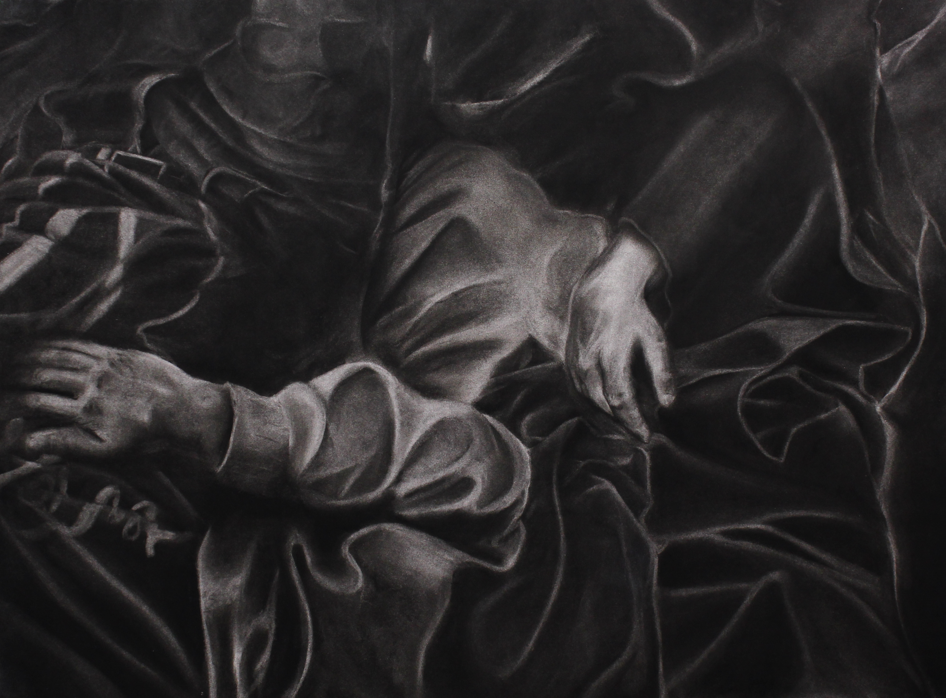 These hands would've moved mountains, Charcoal on paper, 67cm x 91cm, 2012