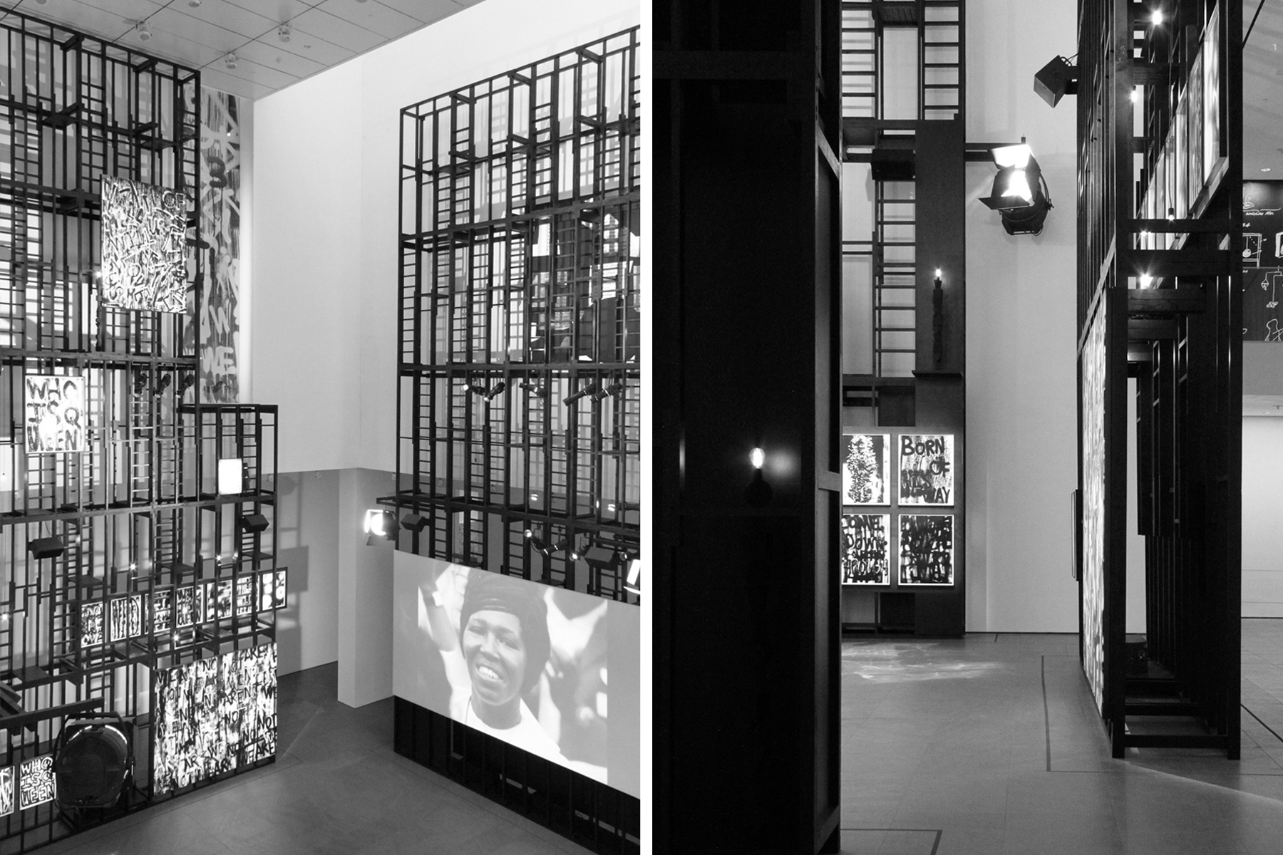 ● Aerial installation view and view at atrium floor from behind west tower/ Adam Pendleton: Who is Queen, MoMA / Frederick Tang Architecture / Role: Project Manager / New York, NY (2018-2021)