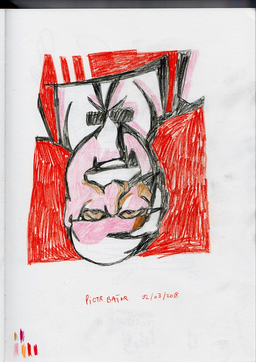 "Colonel Harland Sanders" from #ARSEideDown series. Coloured pencils on paper, 2018, 29 x 20 cm / 11.4 x 7.9 inches