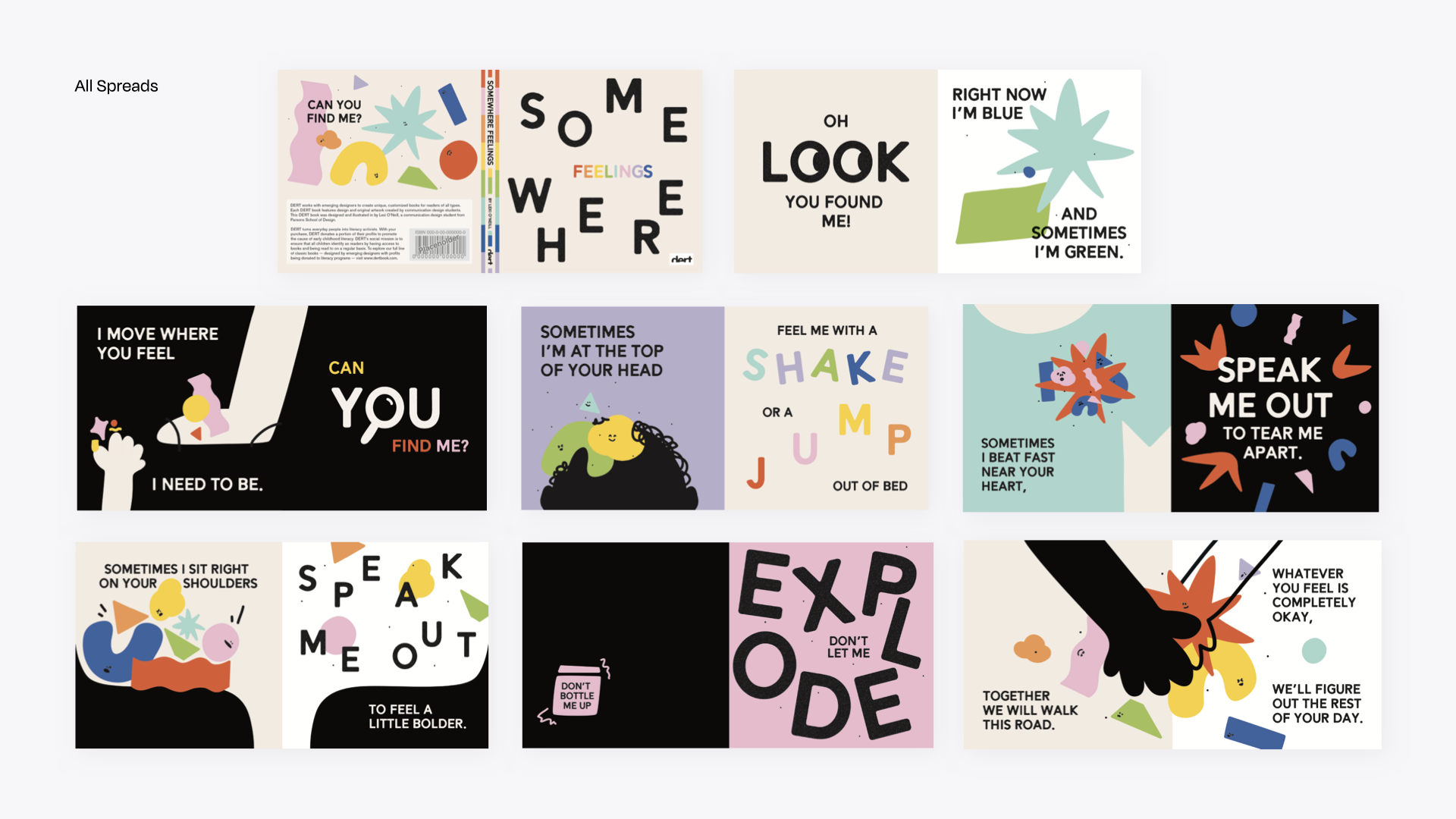 All spreads of "Somewhere Feelings."