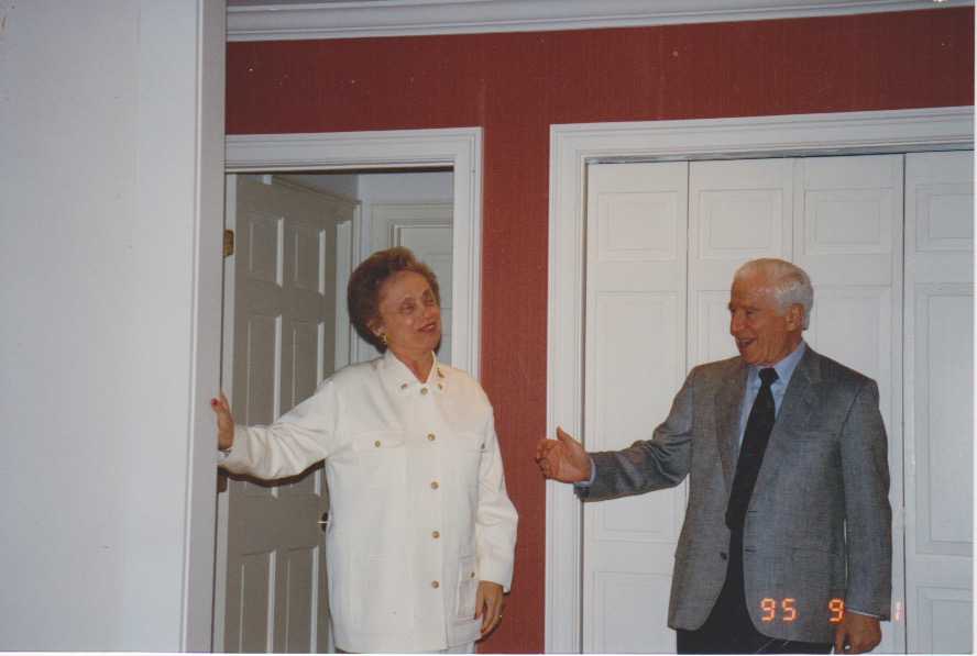 Esther and Bert at a surprise birthday party for Esther, party thrown at the home of their son and daughter-in-law Marc & Bev Lewyn. September 1, 1995.