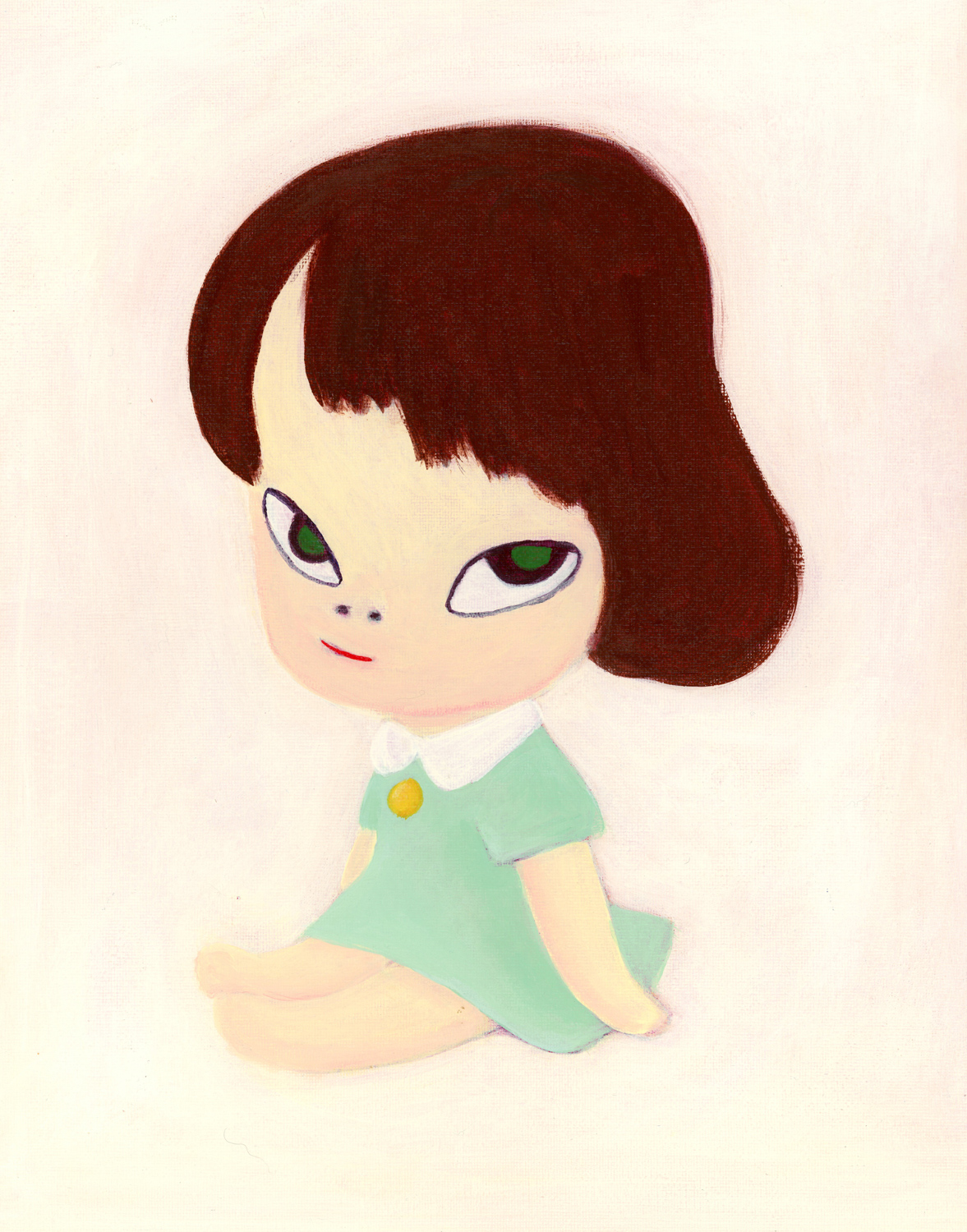 Master Study No. 16. 2021. Acrylic. Canvas on Panel. 11x14” (Yoshimoto Nara. Hothouse Doll. 1995.)