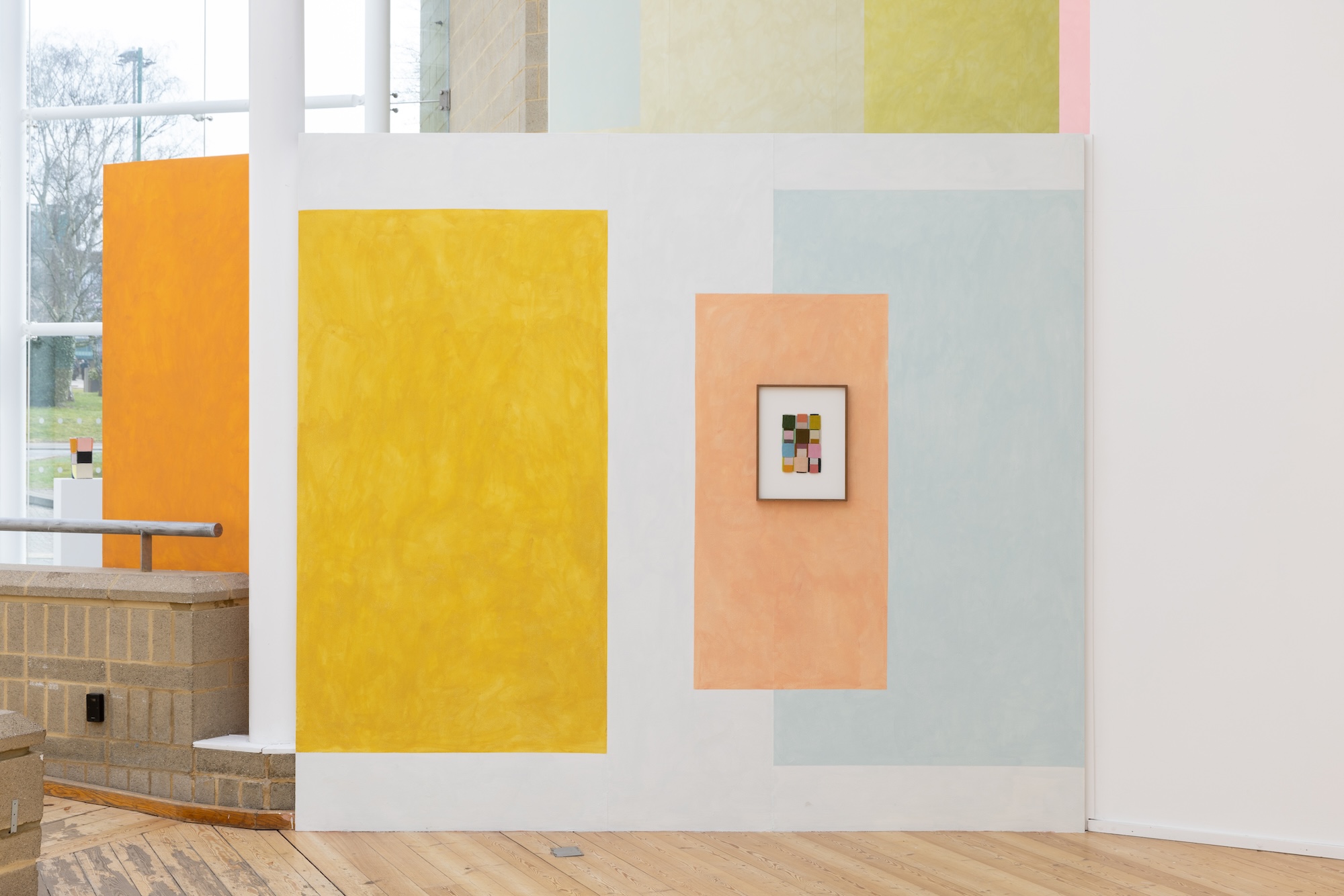 The endless day (site specific wall painting, 2023) with tapestry - To its own quiet place. Photo: Rob Harris.