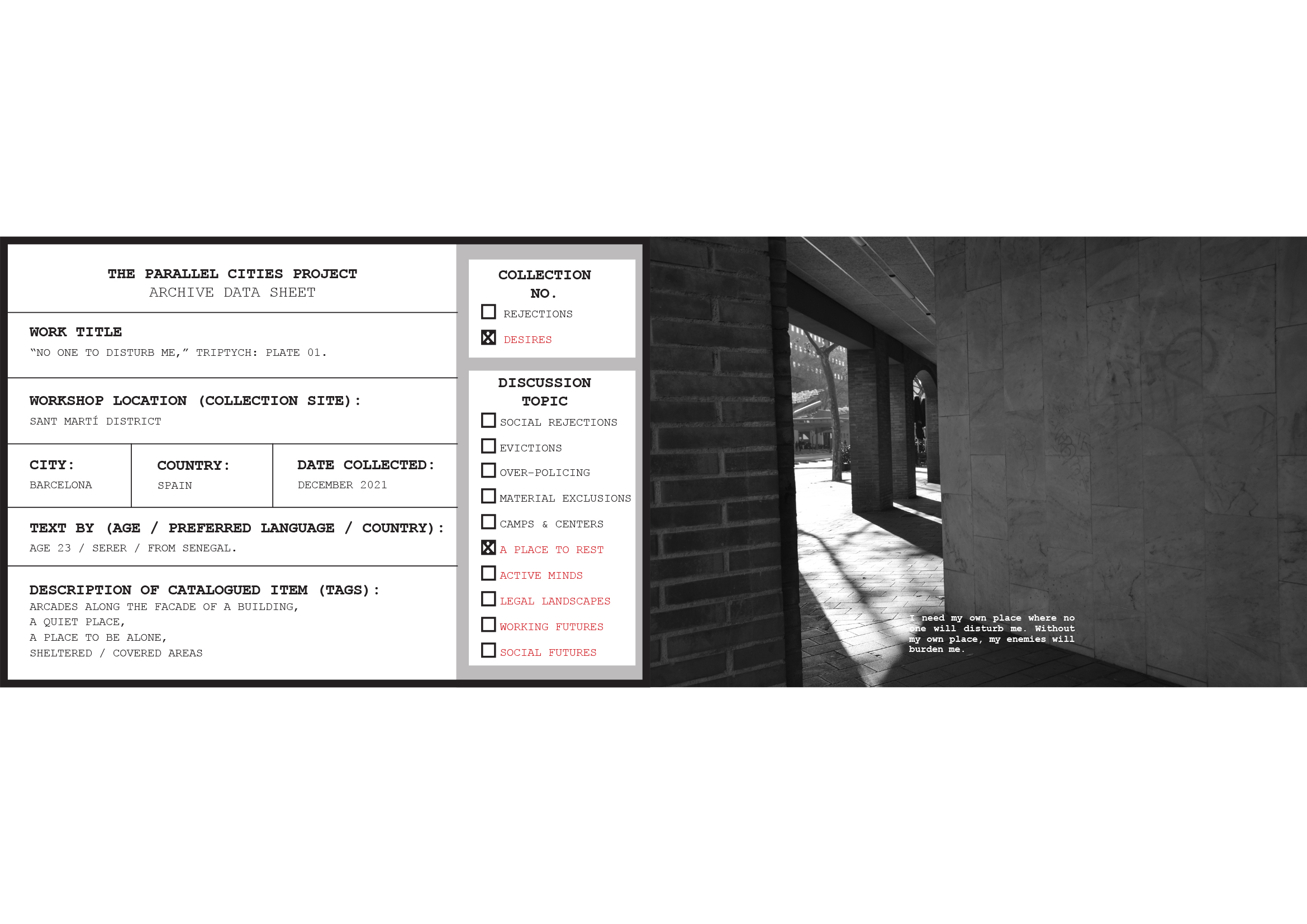 Triptych, plate 01, COLLECTION 02: Desires // Chapter 02.2 "A Place to Rest.” Workshop in Vila Olímpica, Barcelona ES. 