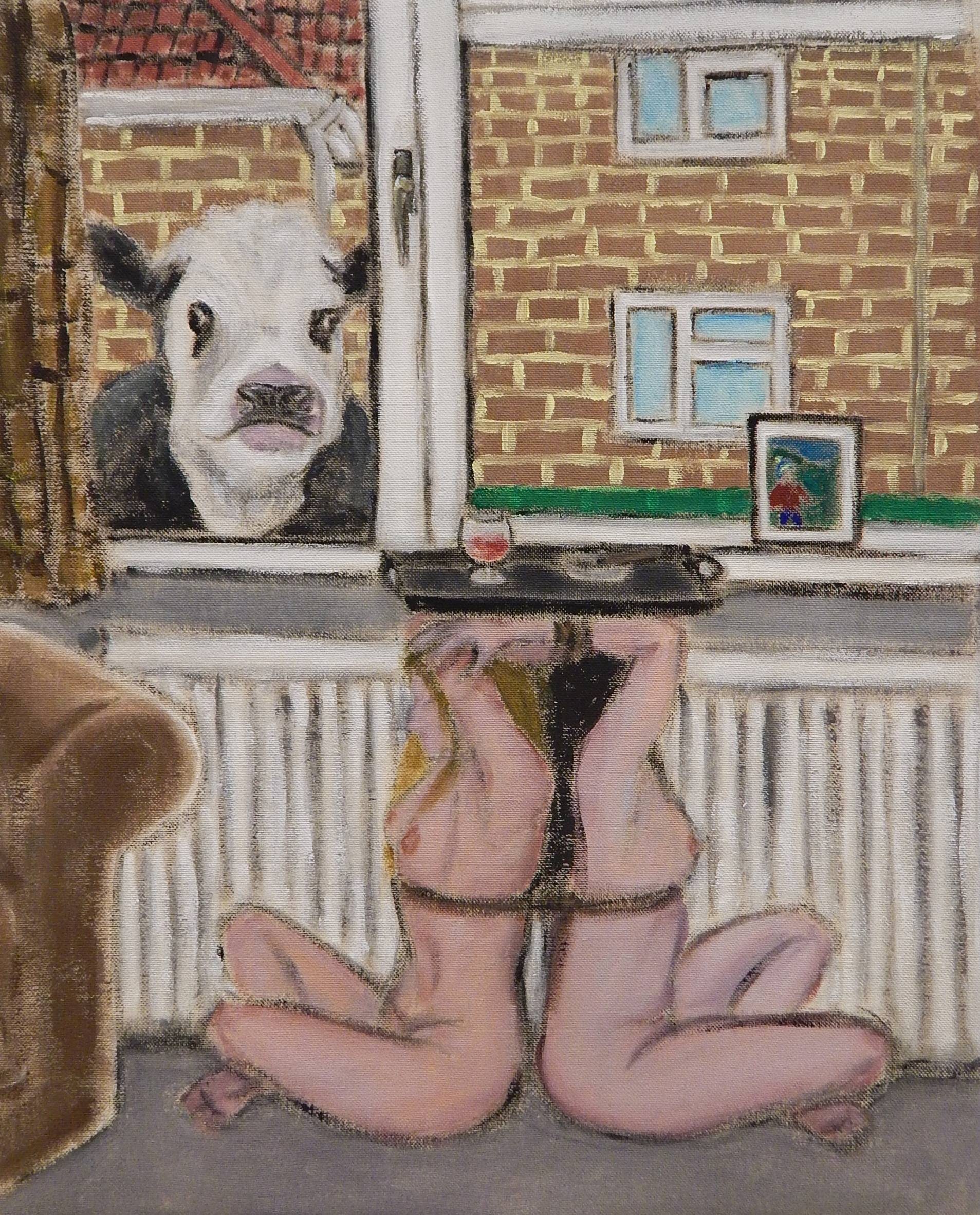 A confused cow, Acrylic on canvas, 50x40 cm, 2020