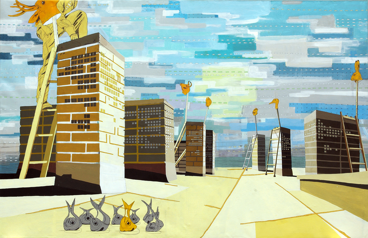 STADTAUFNAHME  ·  acrylic, crayon, pencil on canvas  · 135 x 200 cm